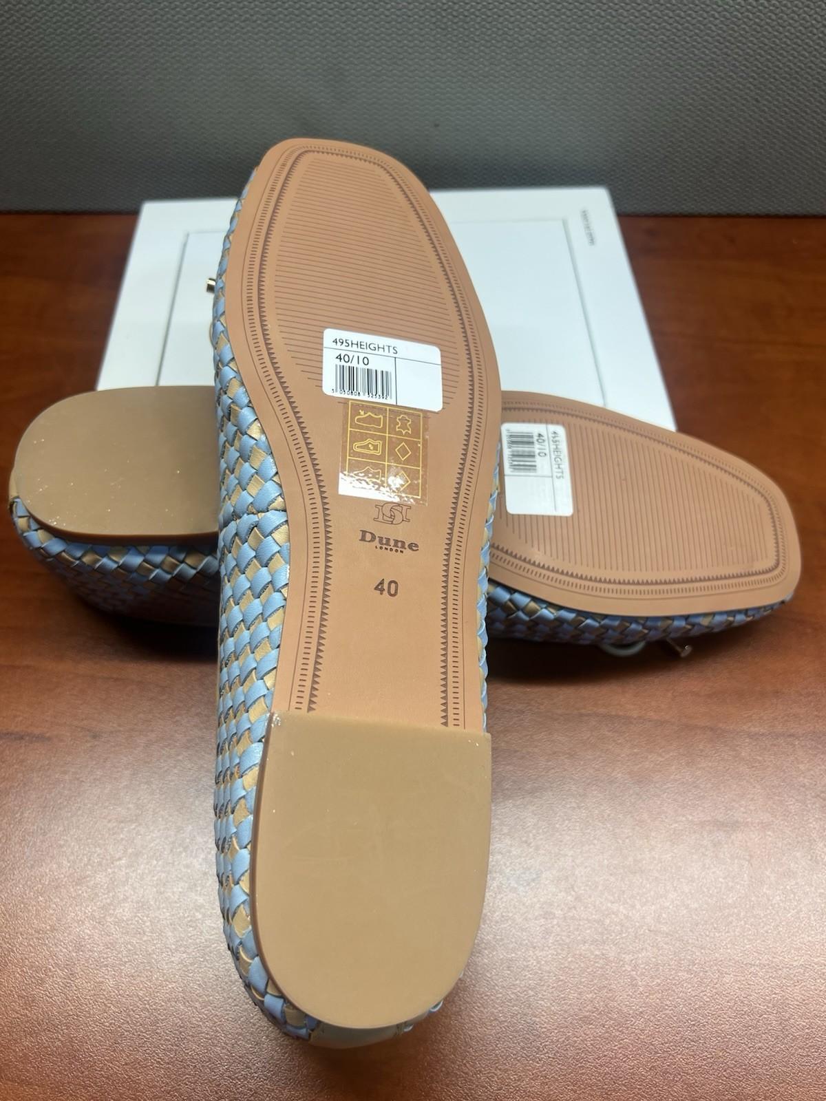 10-44.jpg Dune London Leather Ballet Flats Shoes Size 40/US 10 Blue Tan Woven Bow Soft New