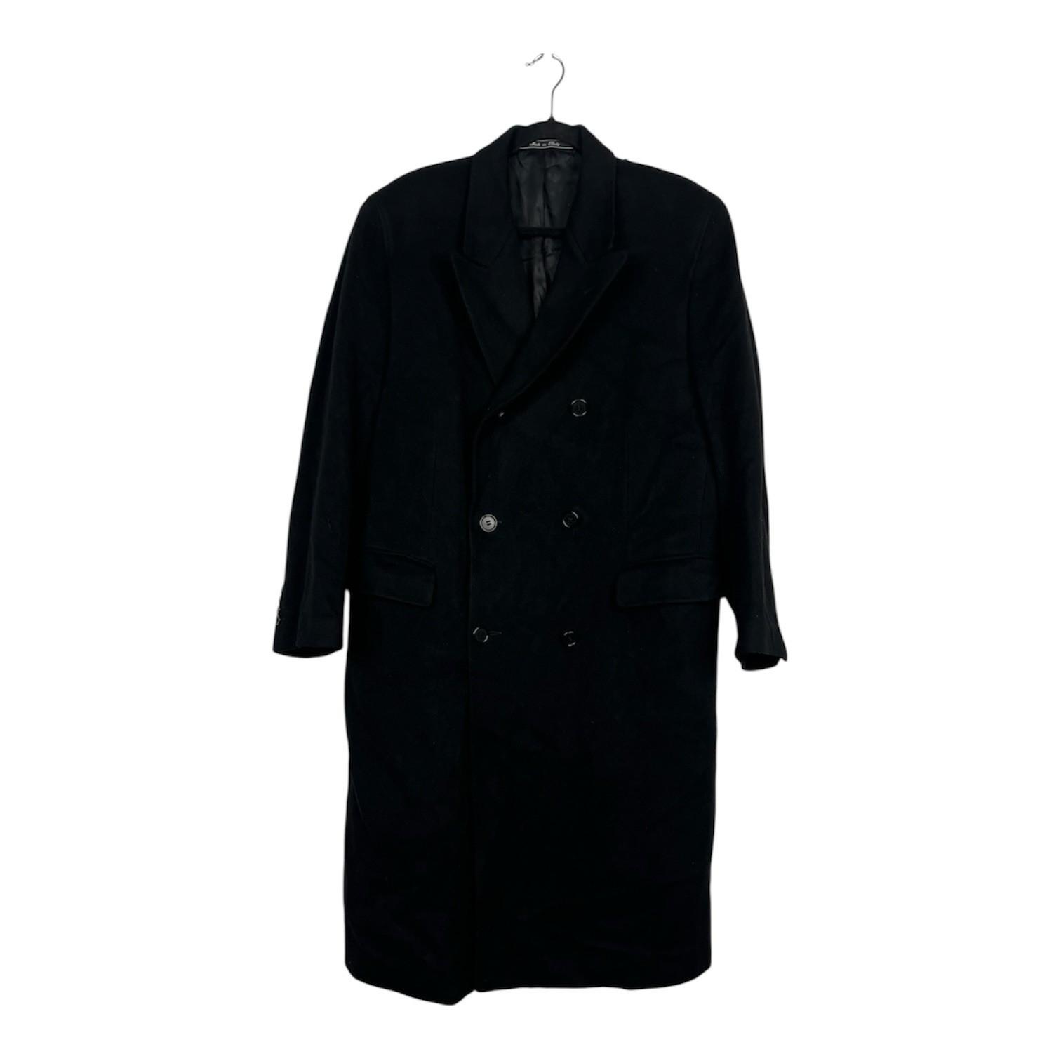 Joseph Abboud VTG Men 100% Cashmere Coat 50 Black Made In Italy Double breasted
