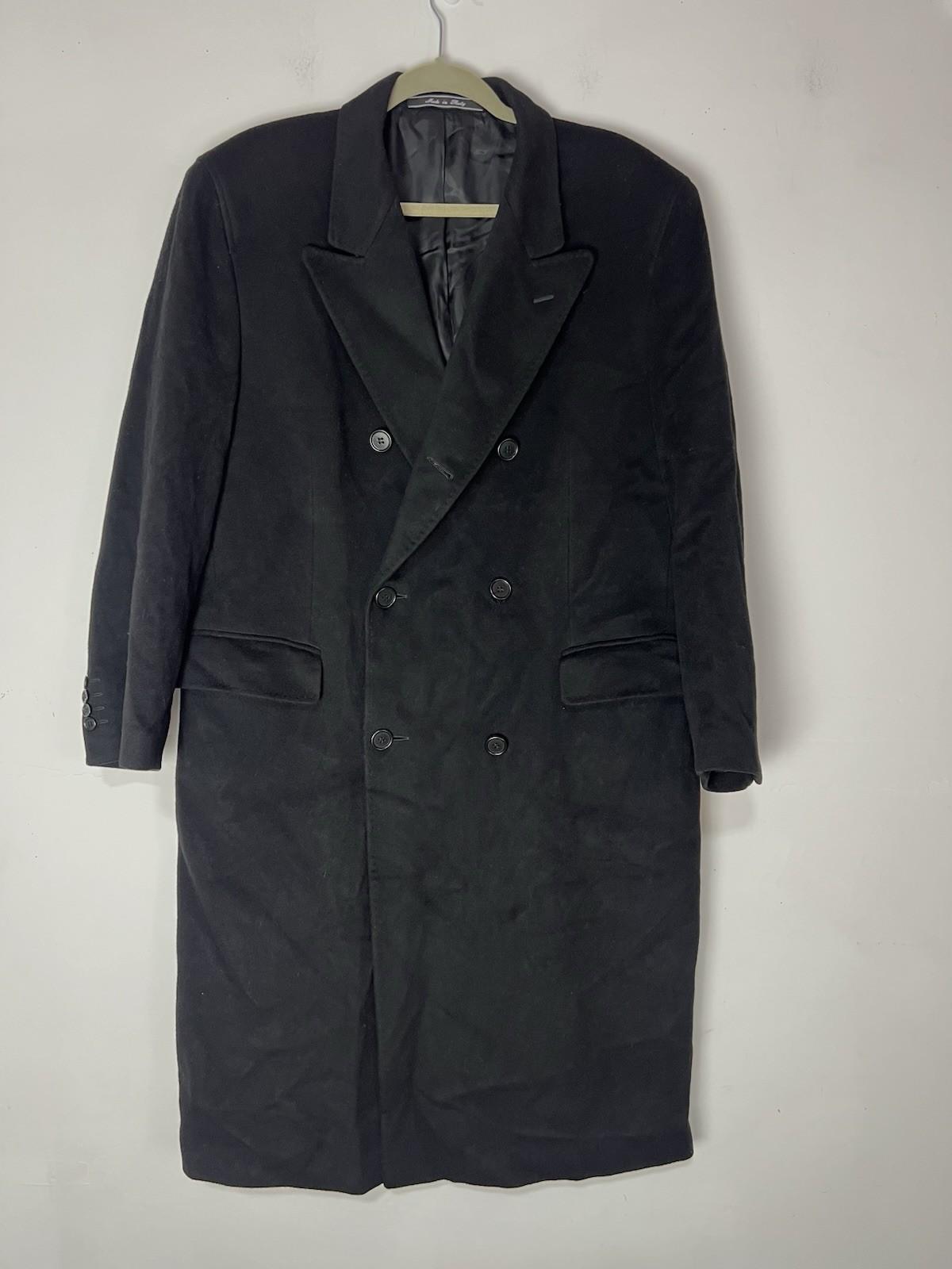 Joseph Abboud VTG Men 100% Cashmere Coat 50 Black Made In Italy Double breasted