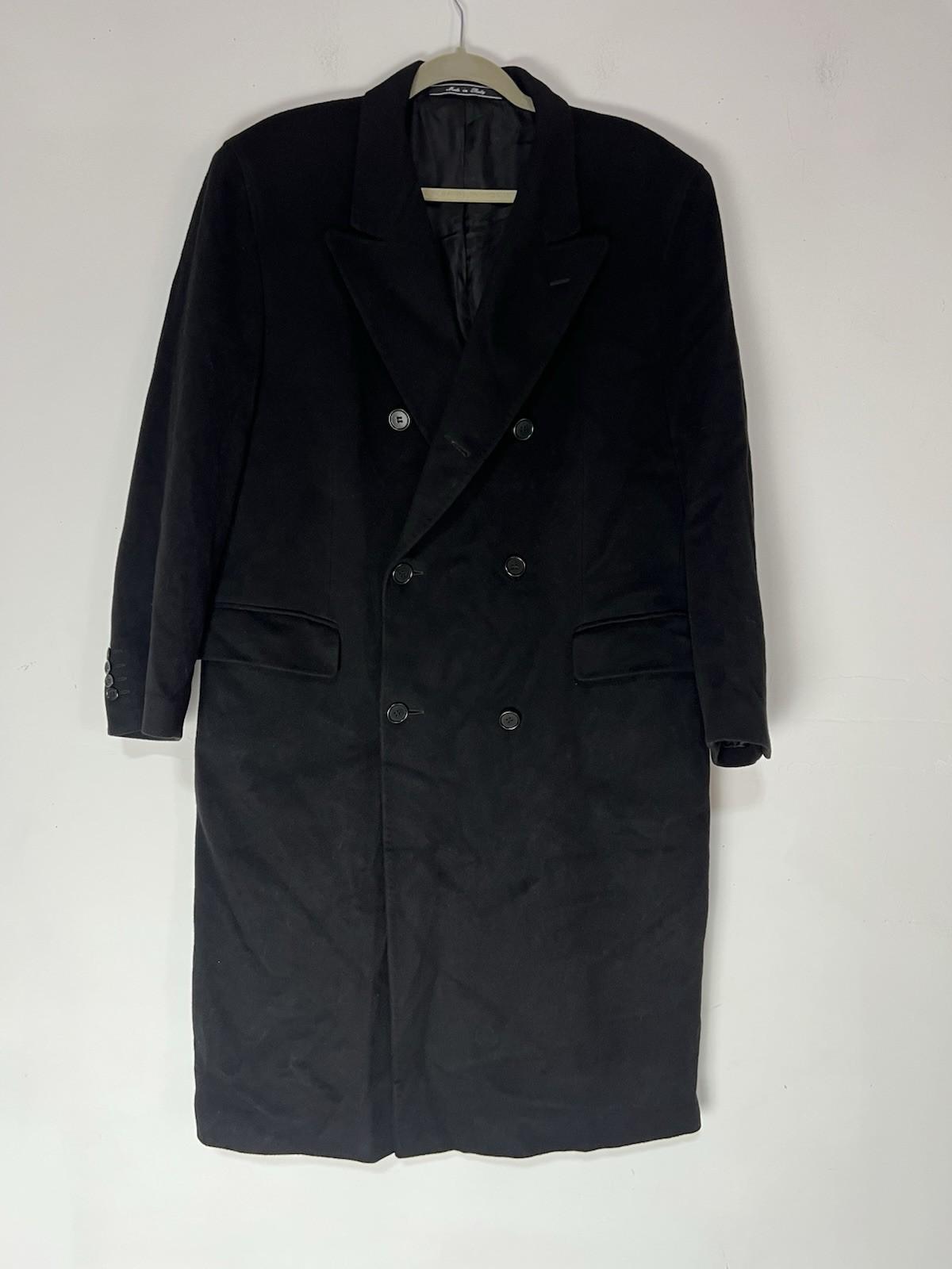 Joseph Abboud VTG Men 100% Cashmere Coat 50 Black Made In Italy Double breasted