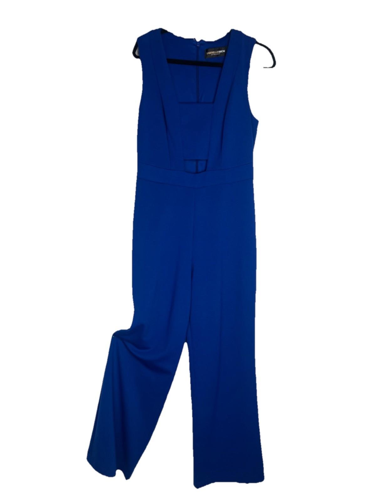 Gabrielle Union NY&CO Stretch Jumpsuit Size M Blue Sleeveless Cut Out Wide Leg