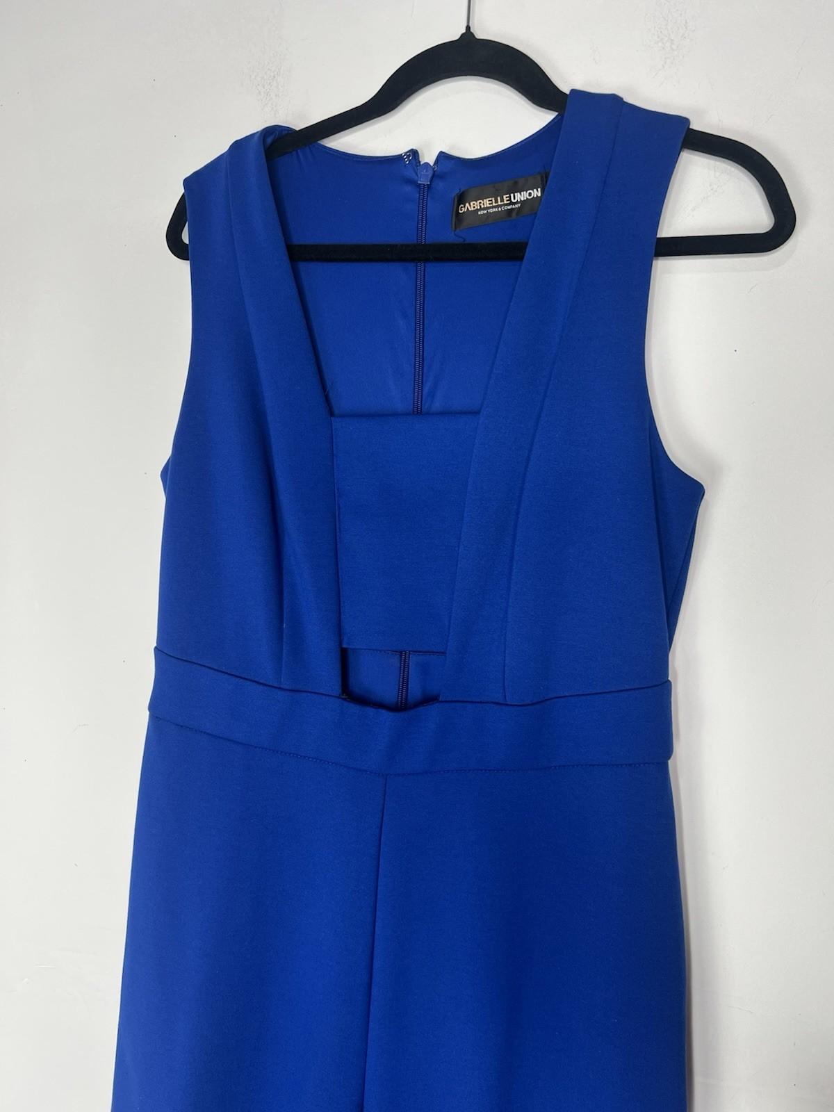 Gabrielle Union NY&CO Stretch Jumpsuit Size M Blue Sleeveless Cut Out Wide Leg