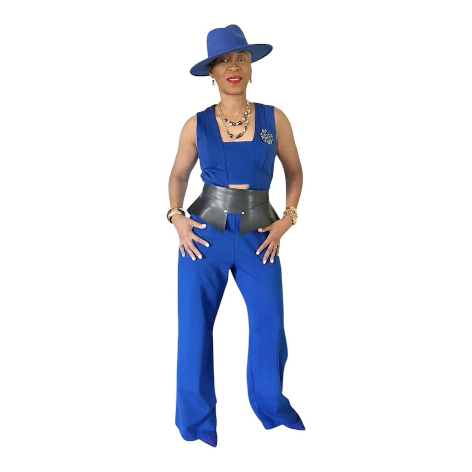 Gabrielle Union NY&CO Stretch Jumpsuit Size M Blue Sleeveless Cut Out Wide Leg