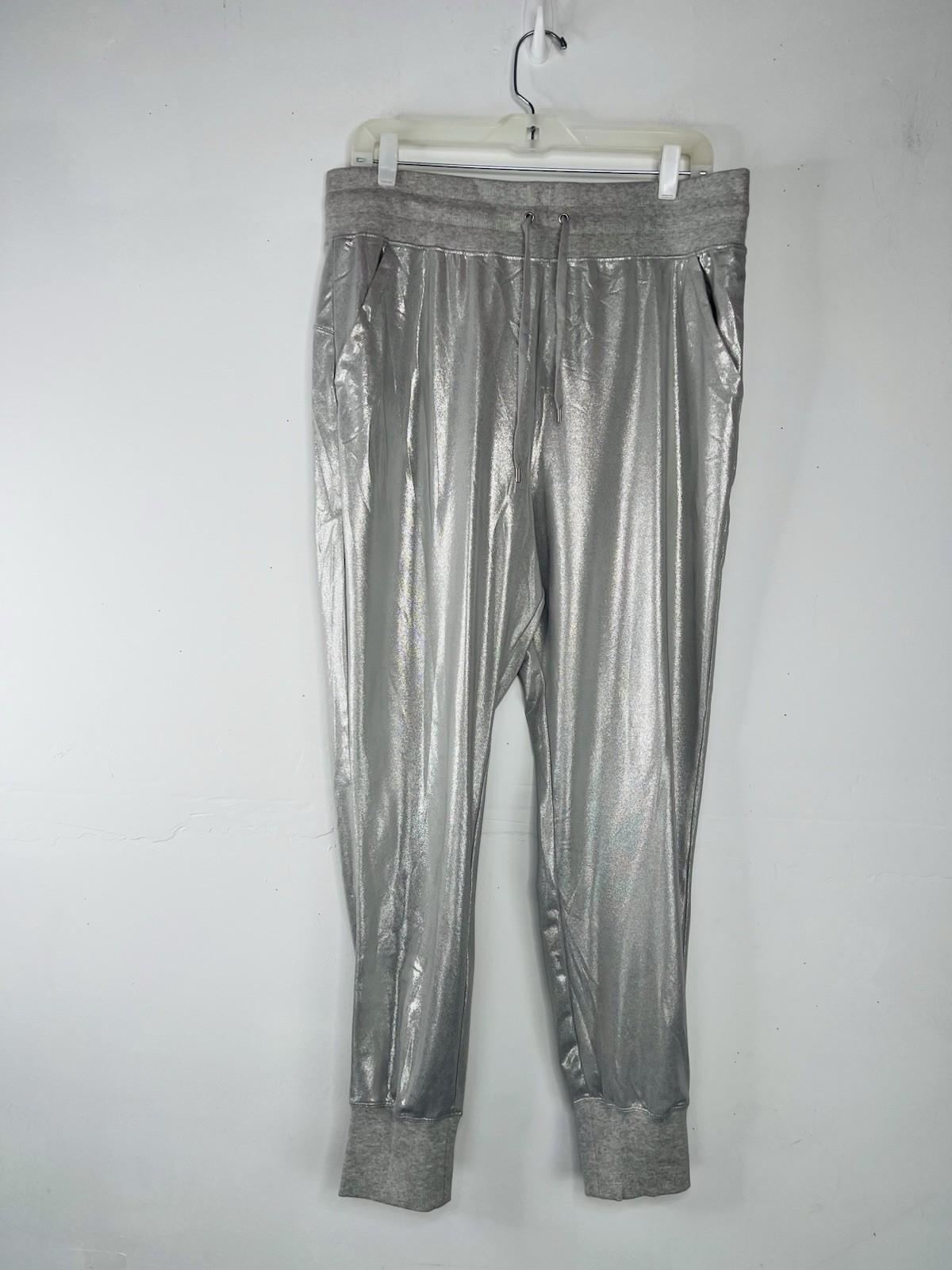 Lauren Ralph Lauren Women Silver Jogger Pants Size L Shiny Casual Metallic New