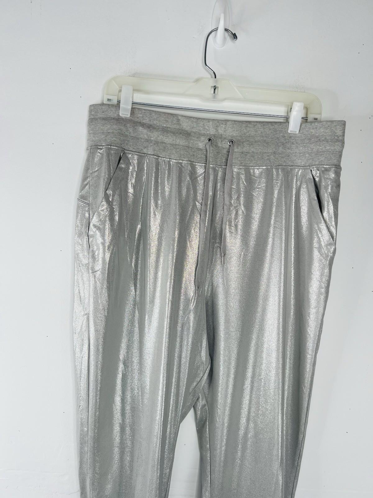 Lauren Ralph Lauren Women Silver Jogger Pants Size L Shiny Casual Metallic New