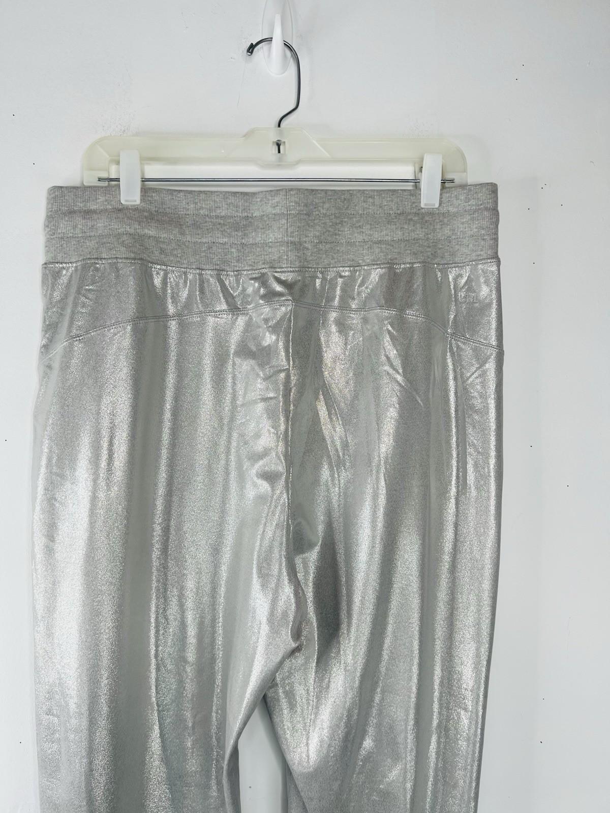 Lauren Ralph Lauren Women Silver Jogger Pants Size L Shiny Casual Metallic New