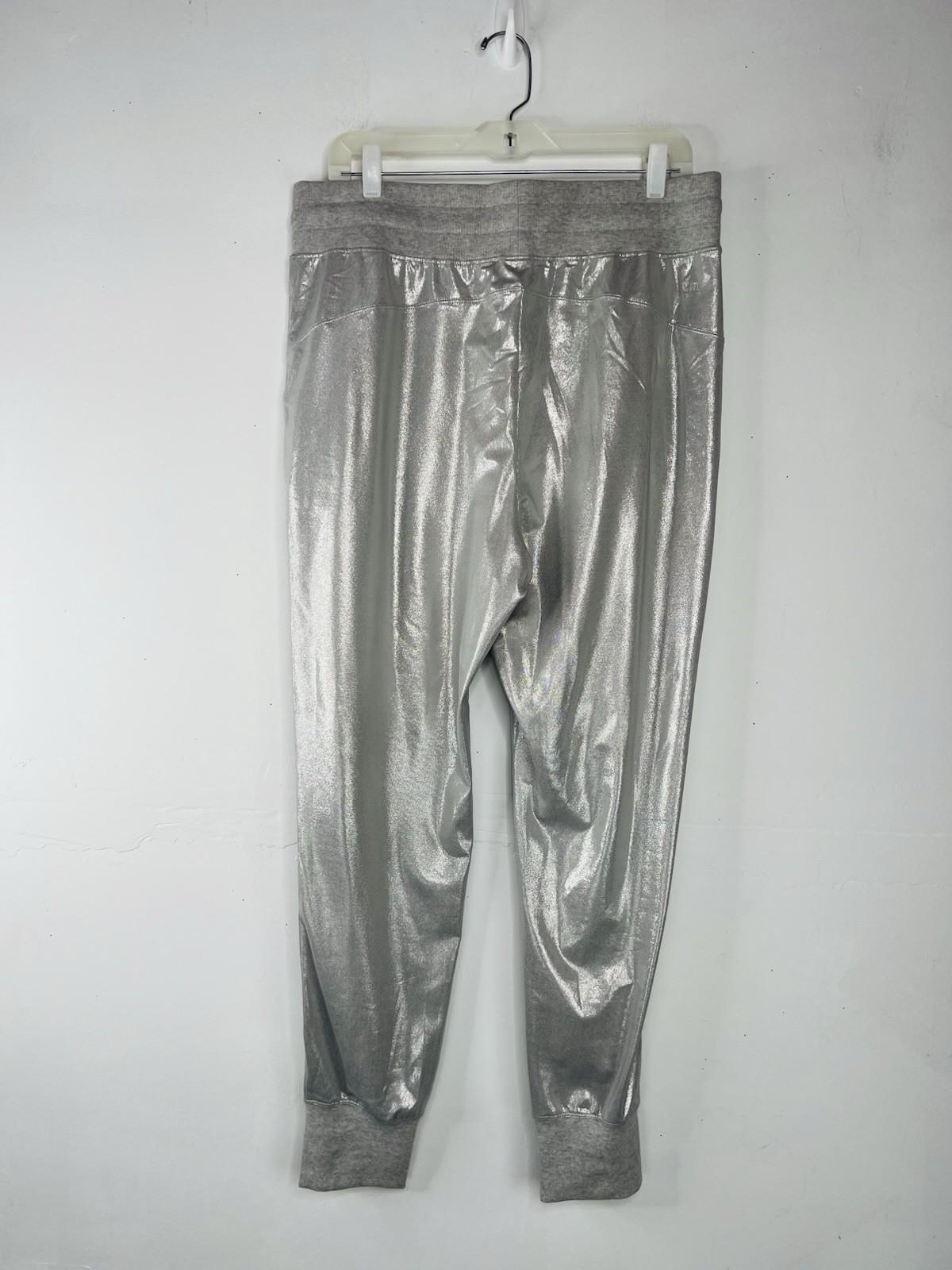 Lauren Ralph Lauren Women Silver Jogger Pants Size L Shiny Casual Metallic New
