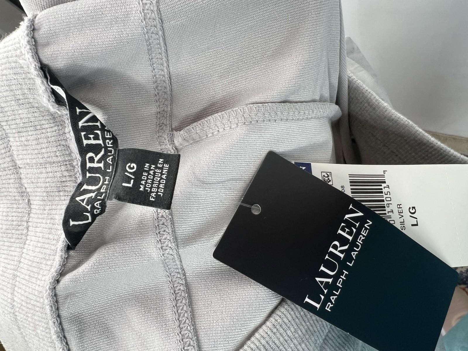 Lauren Ralph Lauren Women Silver Jogger Pants Size L Shiny Casual Metallic New