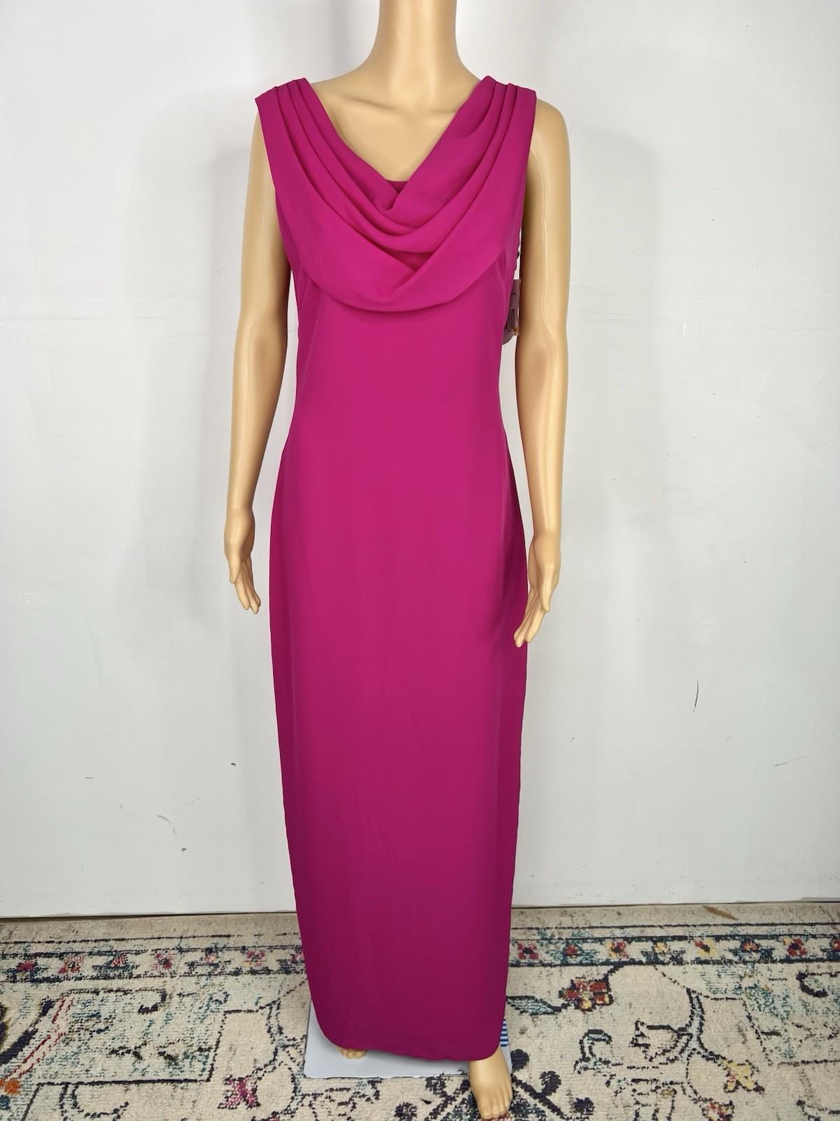 Onyx  Nite Maxi Chiffon Gown Size 8 Magenta Cowl Neck Sleeveless A line Dress