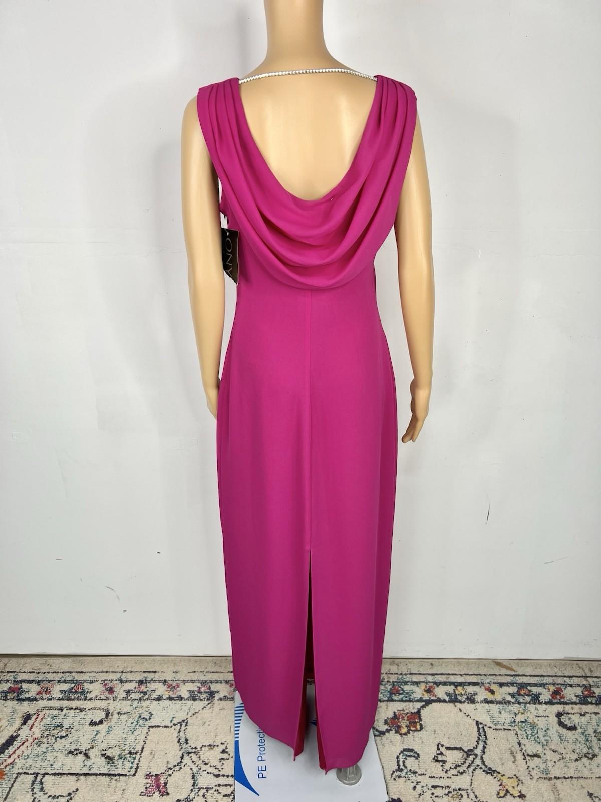 Onyx  Nite Maxi Chiffon Gown Size 8 Magenta Cowl Neck Sleeveless A line Dress