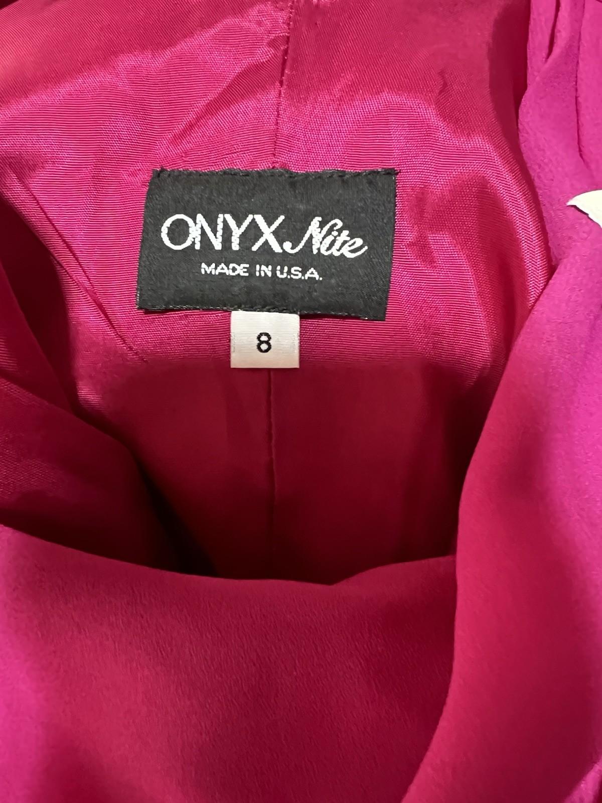 Onyx  Nite Maxi Chiffon Gown Size 8 Magenta Cowl Neck Sleeveless A line Dress