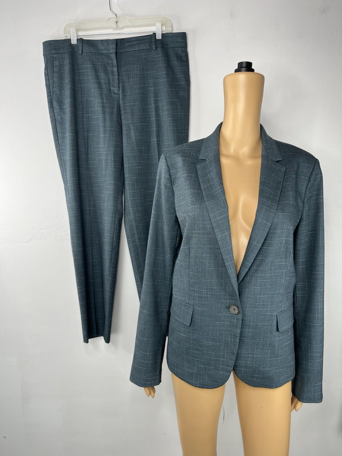 Anne Klein Rayon Blend 2PC Pants (14) Suit (12) Teal Striped Business Career
