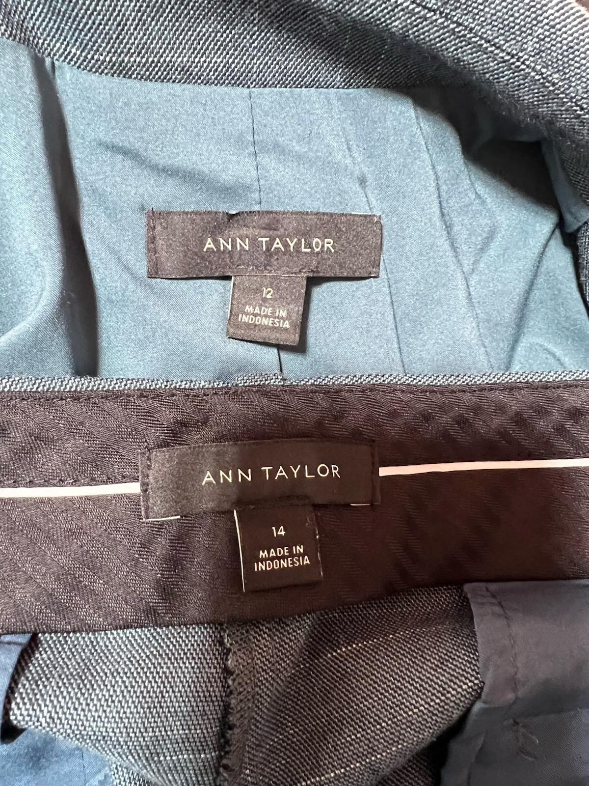 Anne Klein Rayon Blend 2PC Pants (14) Suit (12) Teal Striped Business Career