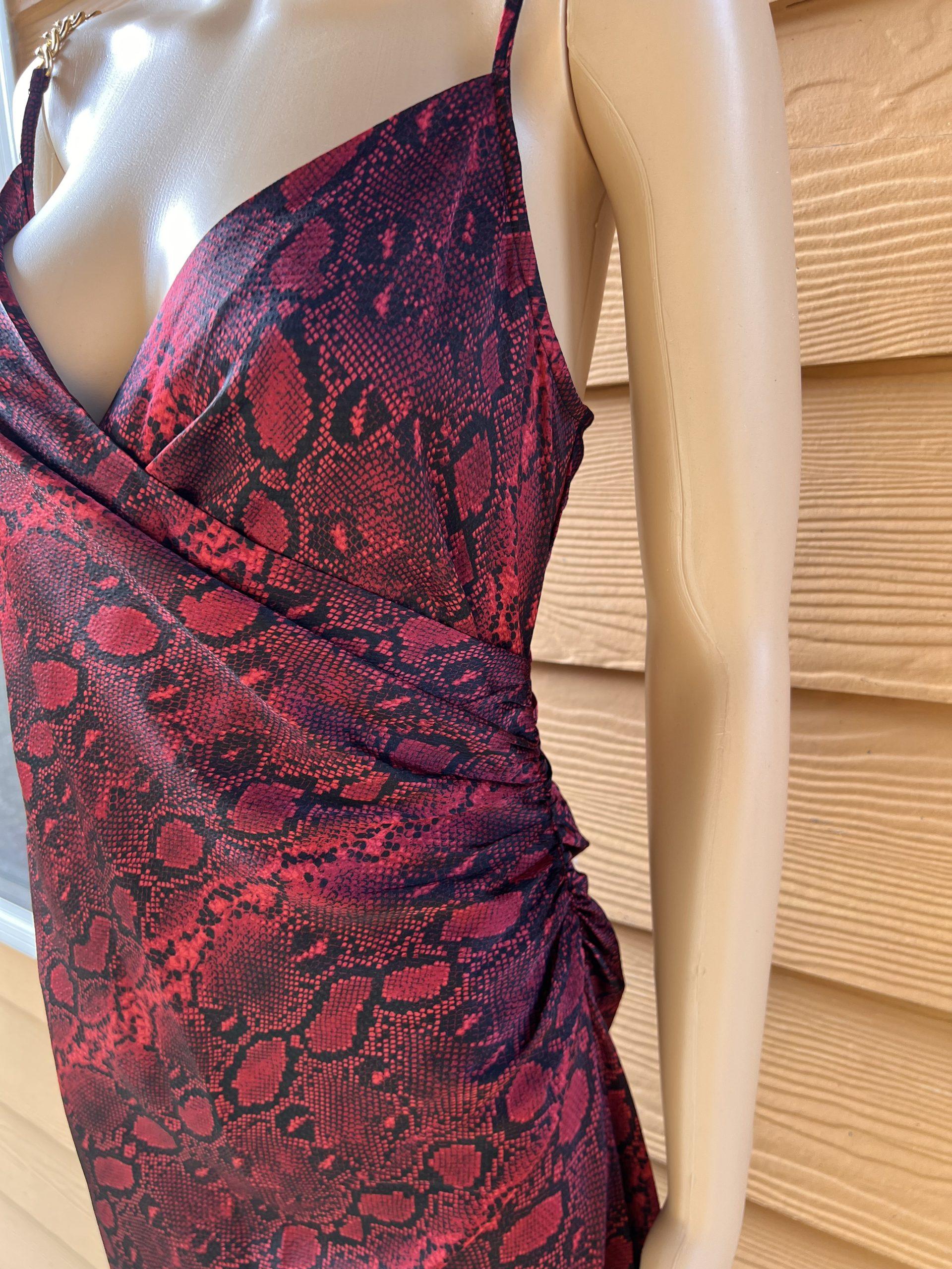 Michael Kors Silk Like Dress Size M Red Snakeskin Print Chain Slip Dress