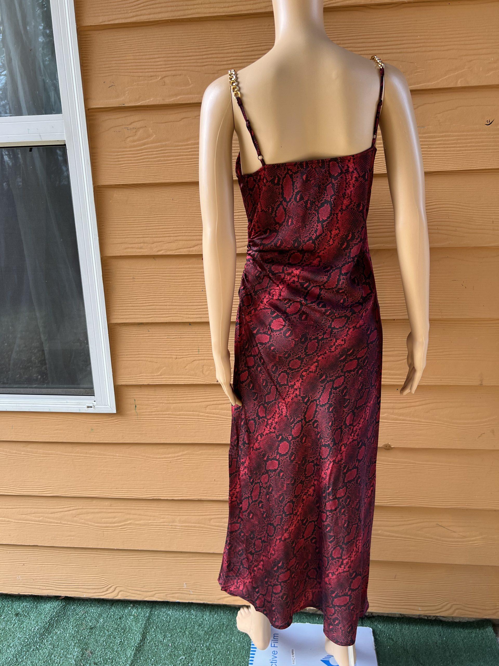 Michael Kors Silk Like Dress Size M Red Snakeskin Print Chain Slip Dress
