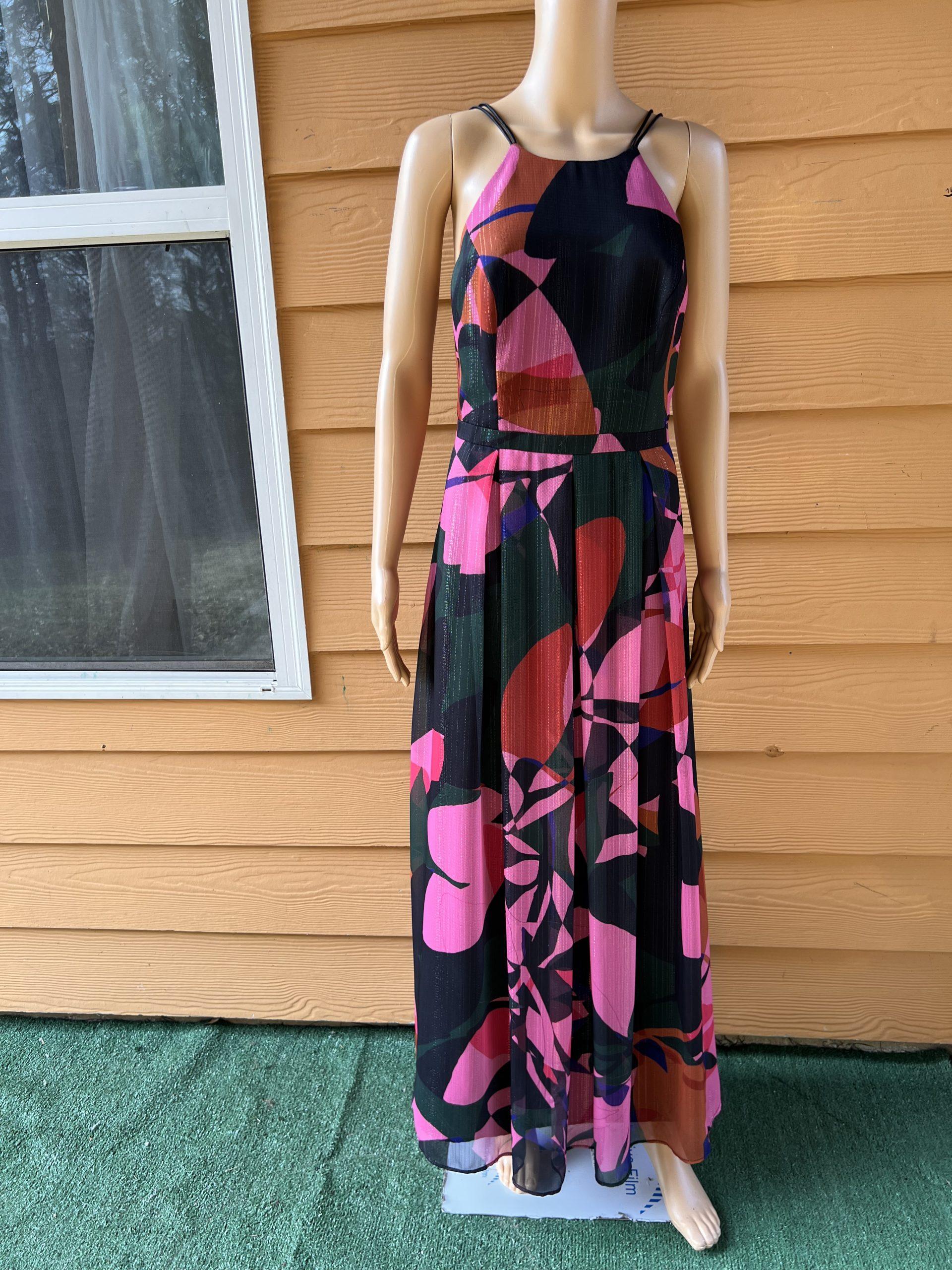 Phoebe Maxi Floral Dress Size 8 Multicolor Flowy Strappy Sleeves Pleated