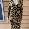 11 Honore Iris Ruch Mesh Long Sleeve Bodycon Dress Size 0 Animal Print Yellow