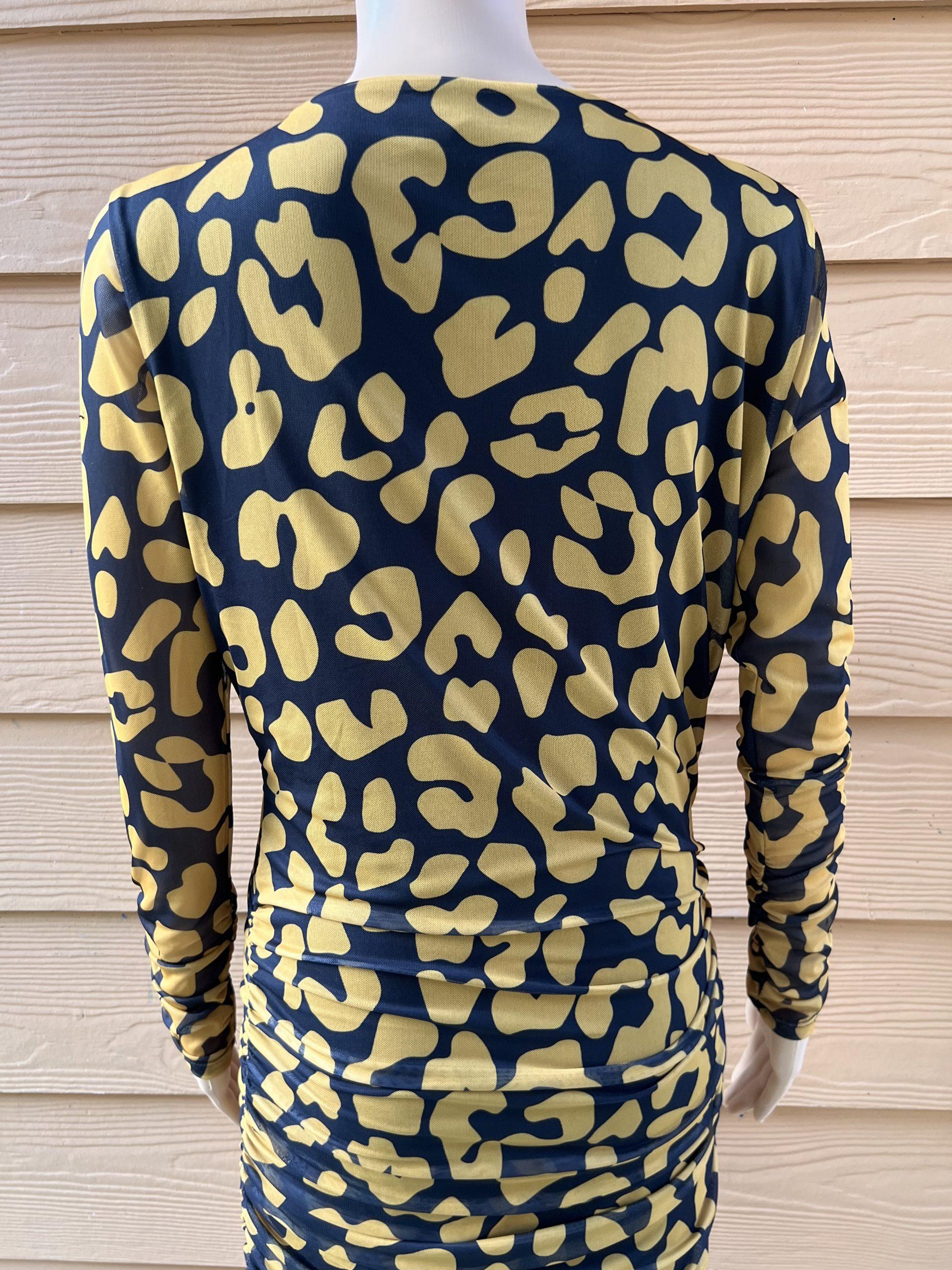 11 Honore Iris Ruch Mesh Long Sleeve Bodycon Dress Size 0 Animal Print Yellow