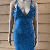Sentimental NY Bodycon Bandage Dress L Turquoise Spaghetti Straps Deep V Neck