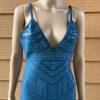Sentimental NY Bodycon Bandage Dress L Turquoise Spaghetti Straps Deep V Neck