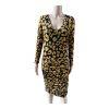 11 Honore Iris Ruch Mesh Long Sleeve Bodycon Dress Size 0 Animal Print Yellow