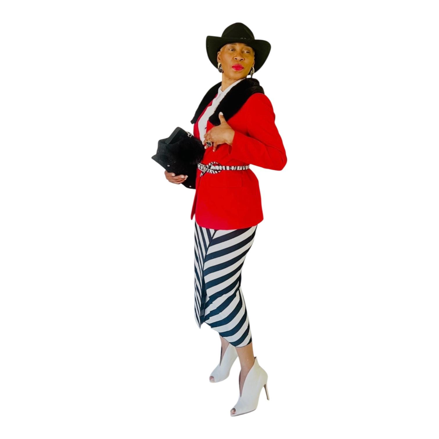 Gabrielle Union Knit Wrap Stretch Sweater Skirt Size M Black White Striped New