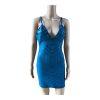 Sentimental NY Bodycon Bandage Dress L Turquoise Spaghetti Straps Deep V Neck