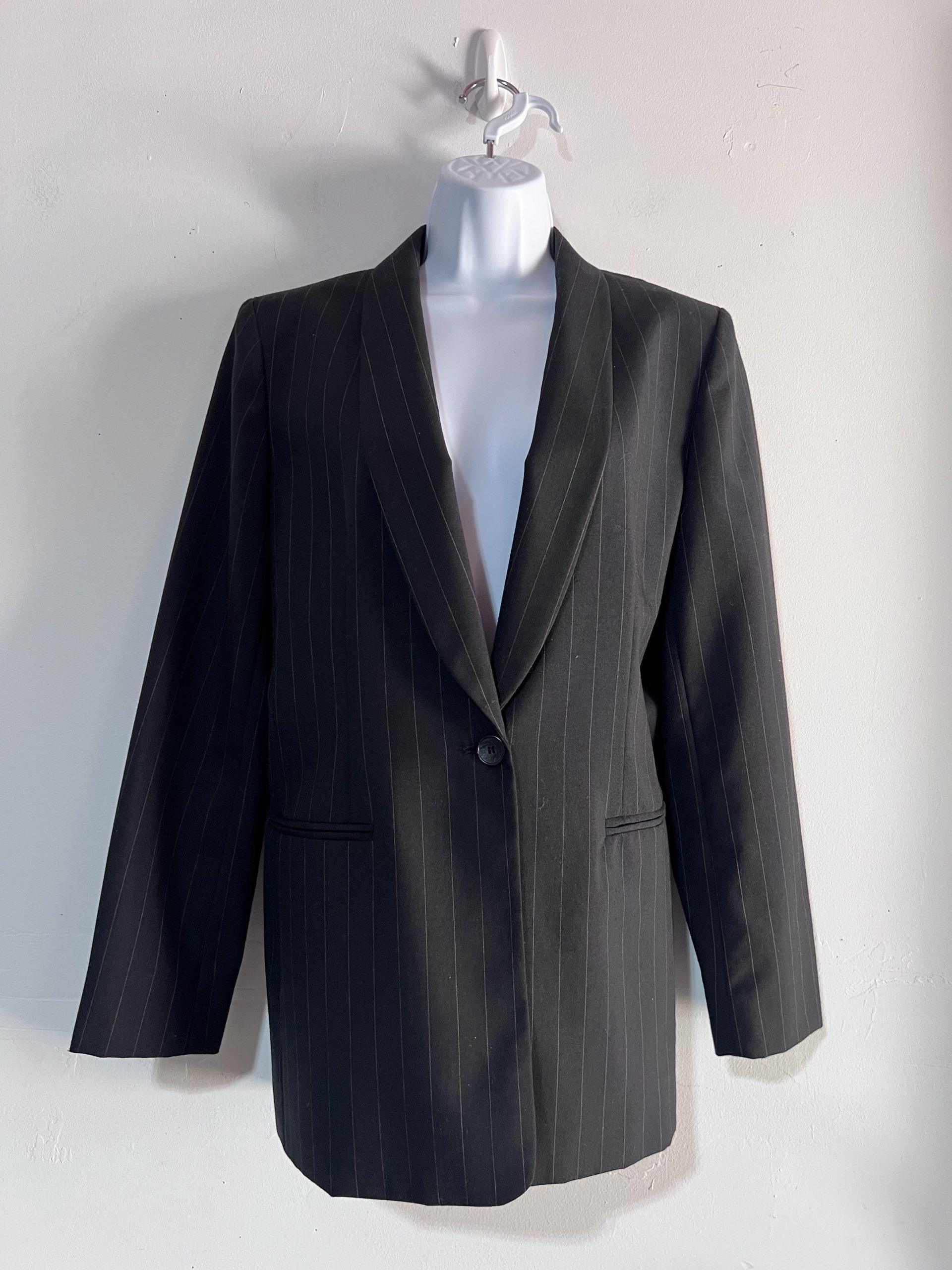 Jones New York 2PC Pleated Pant Suit Size 10 Black Striped Business