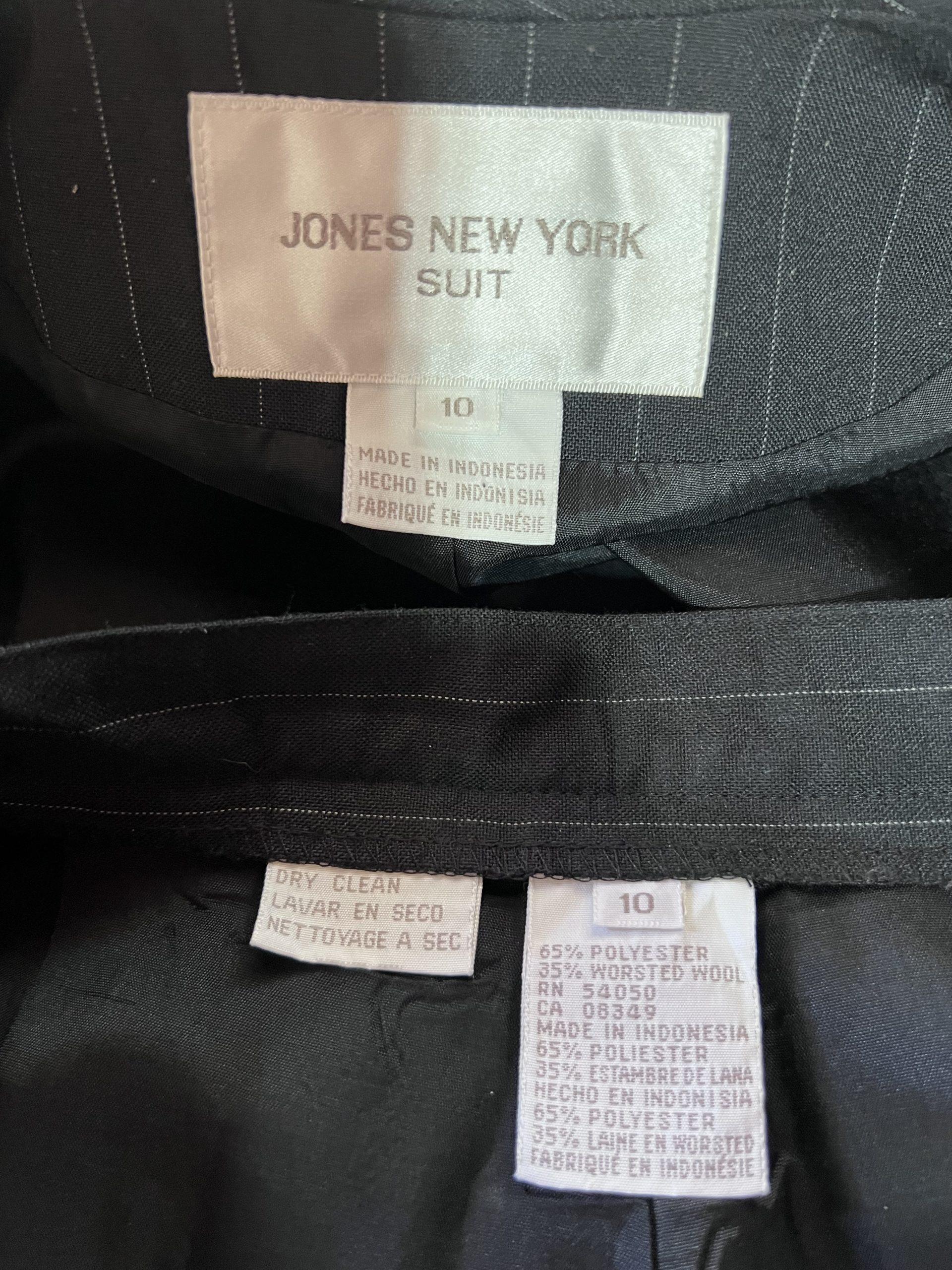 Jones New York 2PC Pleated Pant Suit Size 10 Black Striped Business