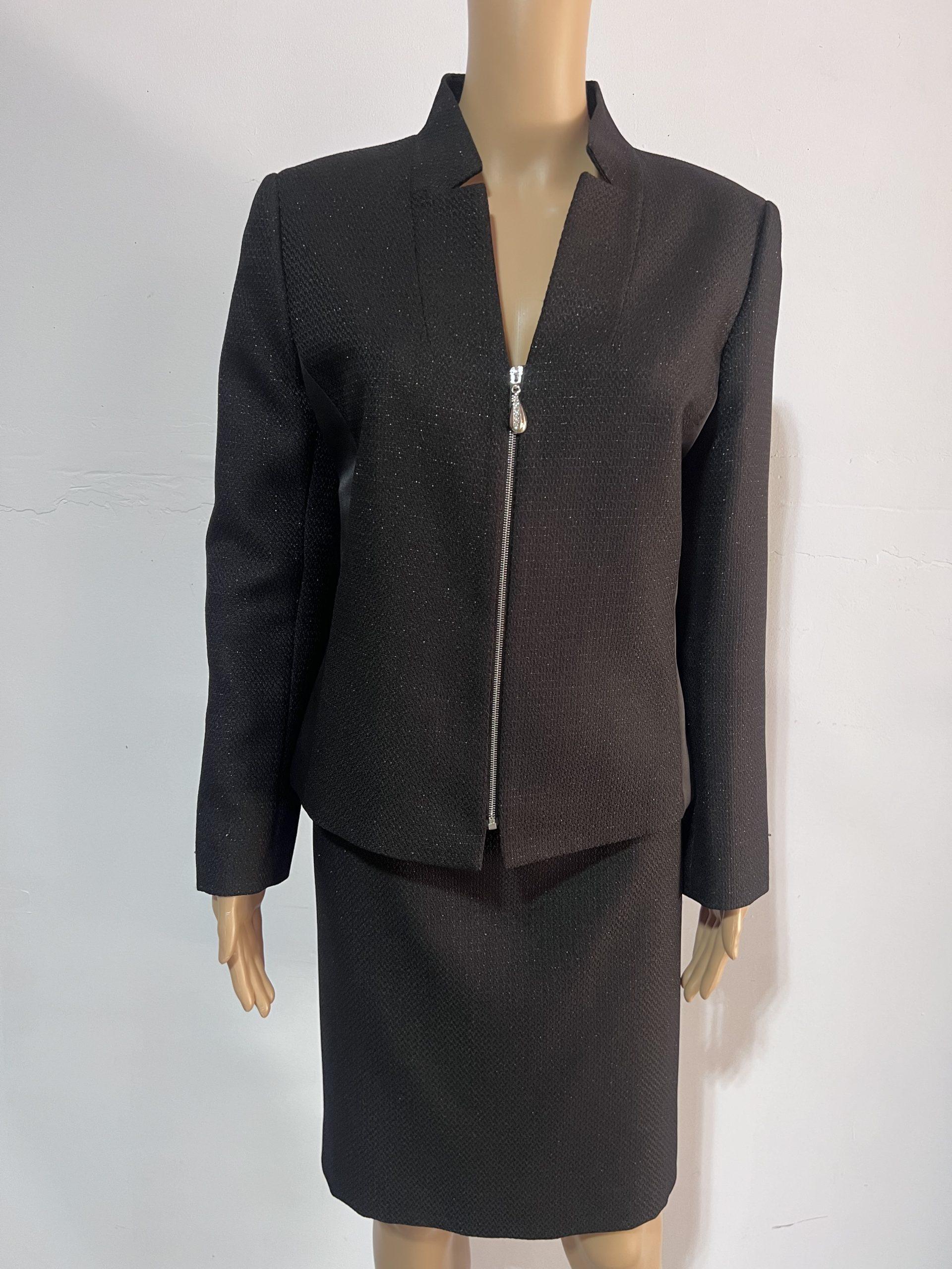 IMG_8213 Tahari ASL Skirt Suit Size 10 Black Metallic Cocktail