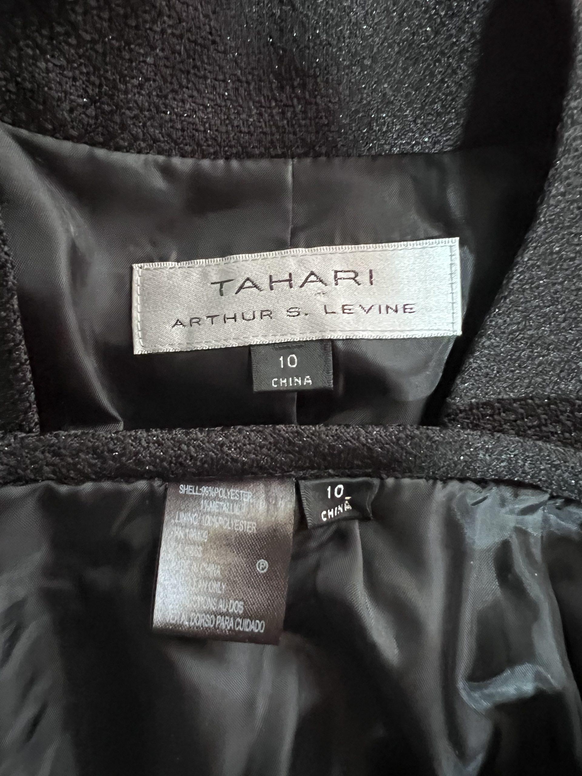 IMG_8220 Tahari ASL Skirt Suit Size 10 Black Metallic Cocktail