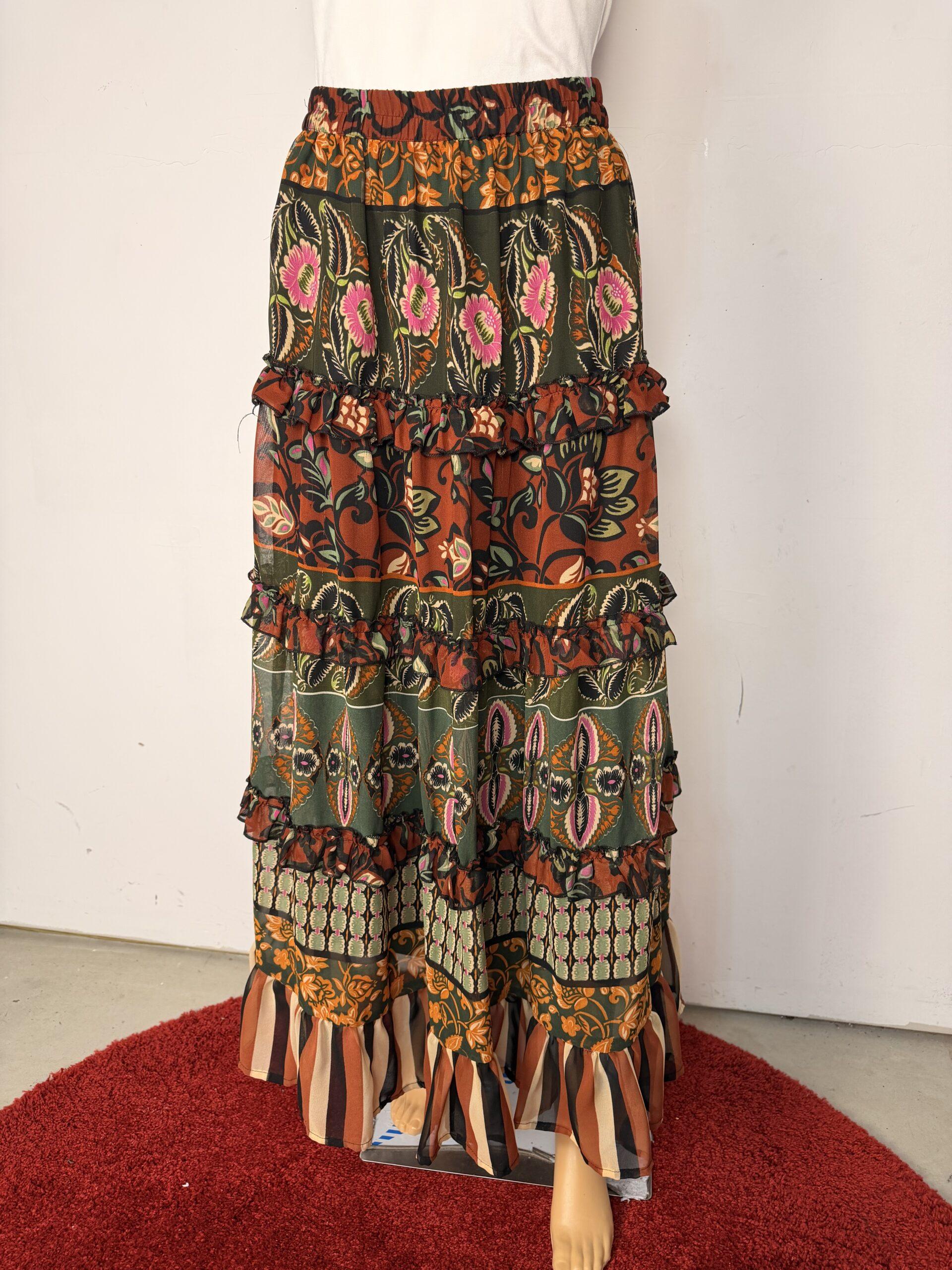 IMG_3548 Maxi Multicolor Tiered Floral Bohemian Country Cowgirl Size M