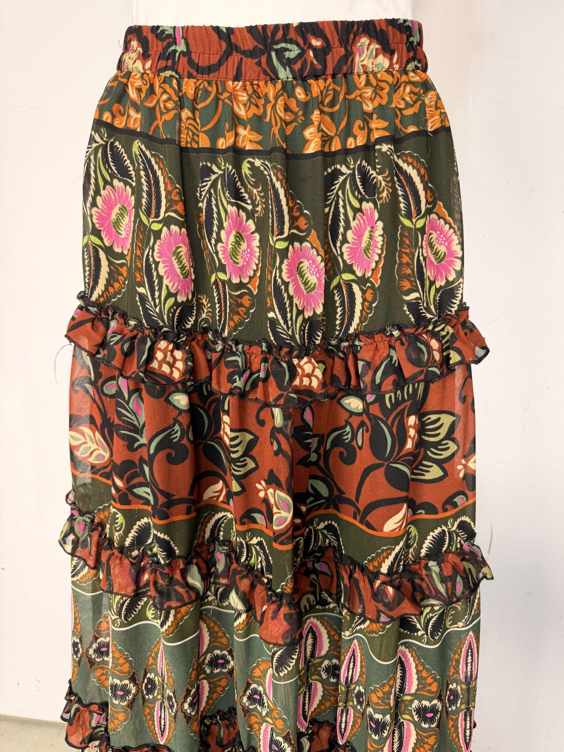 IMG_3549 Maxi Multicolor Tiered Floral Bohemian Country Cowgirl Size M