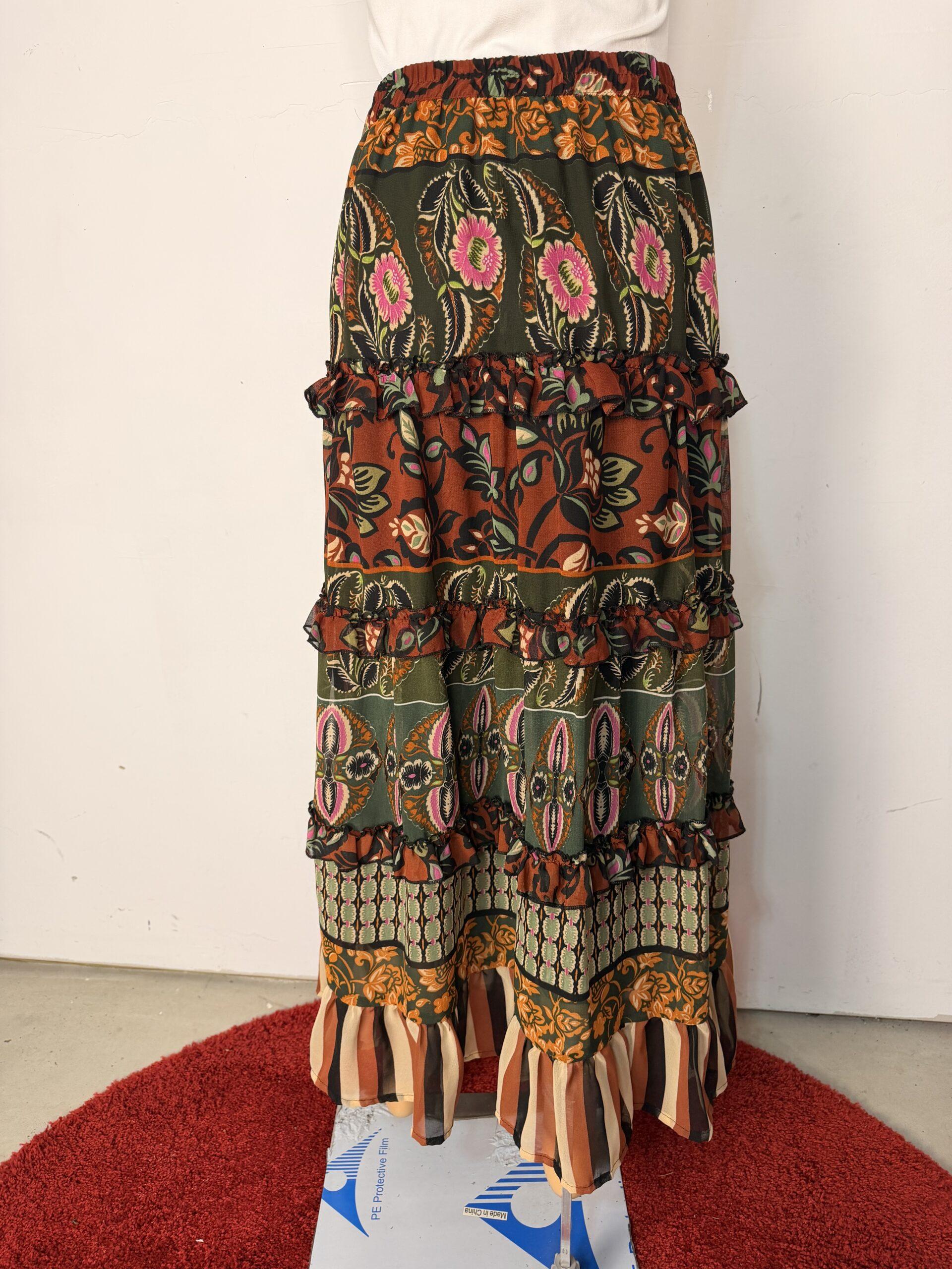 IMG_3551 Maxi Multicolor Tiered Floral Bohemian Country Cowgirl Size M
