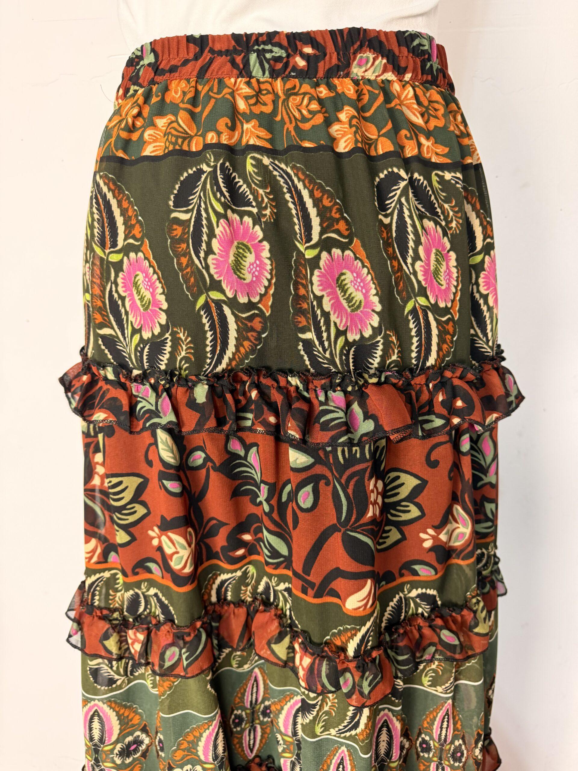 IMG_3552 Maxi Multicolor Tiered Floral Bohemian Country Cowgirl Size M