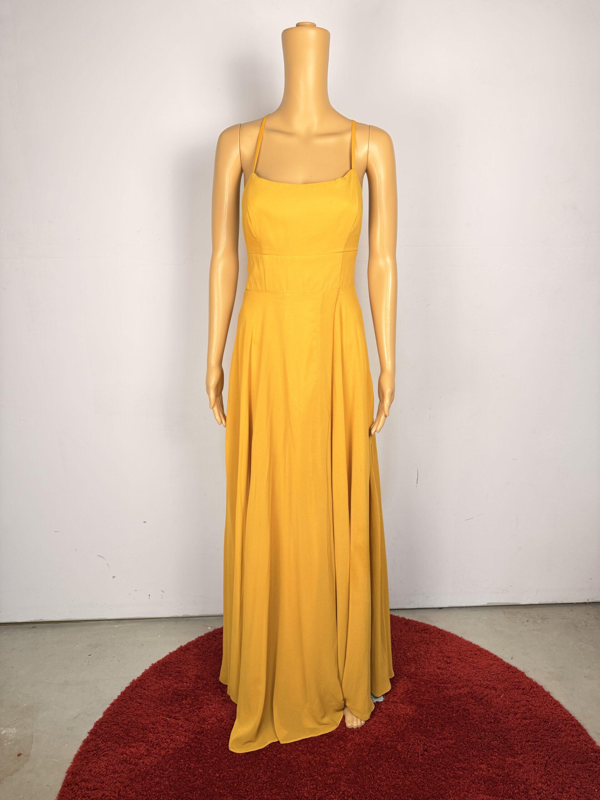 Lulus Yellow Mustard Backless Maxi Gown Dress Size M
