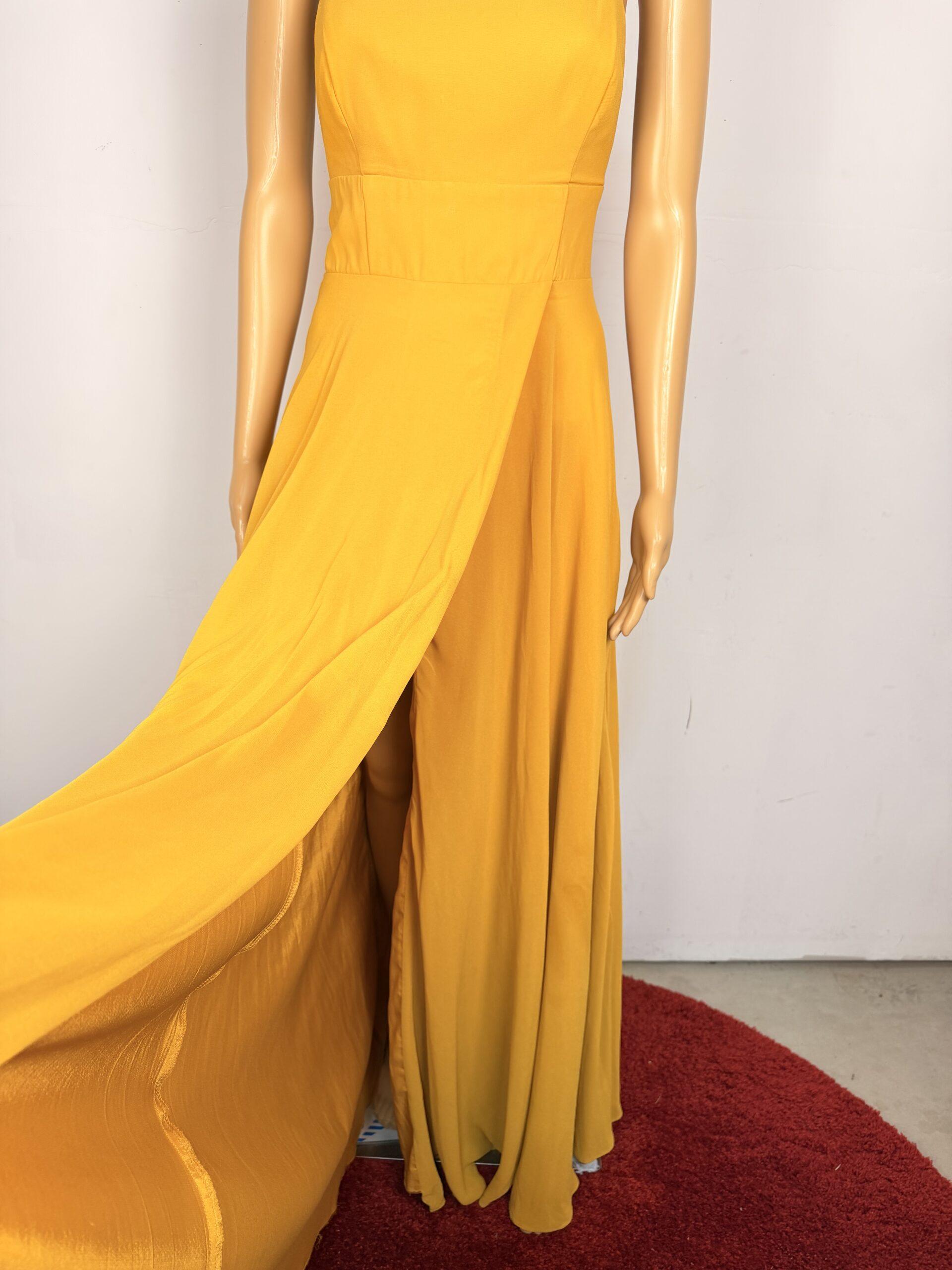 Lulus Yellow Mustard Backless Maxi Gown Dress Size M