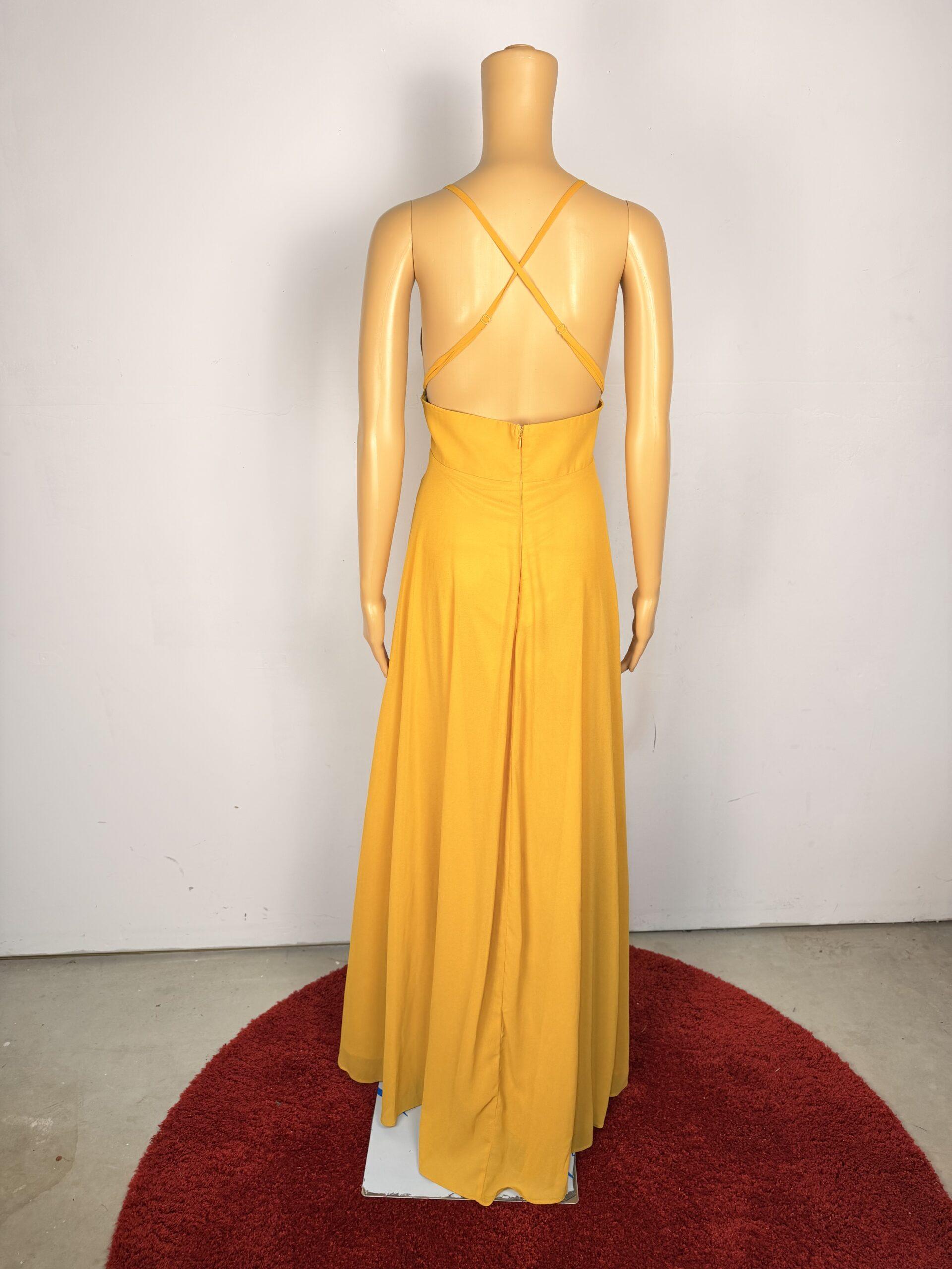 Lulus Yellow Mustard Backless Maxi Gown Dress Size M
