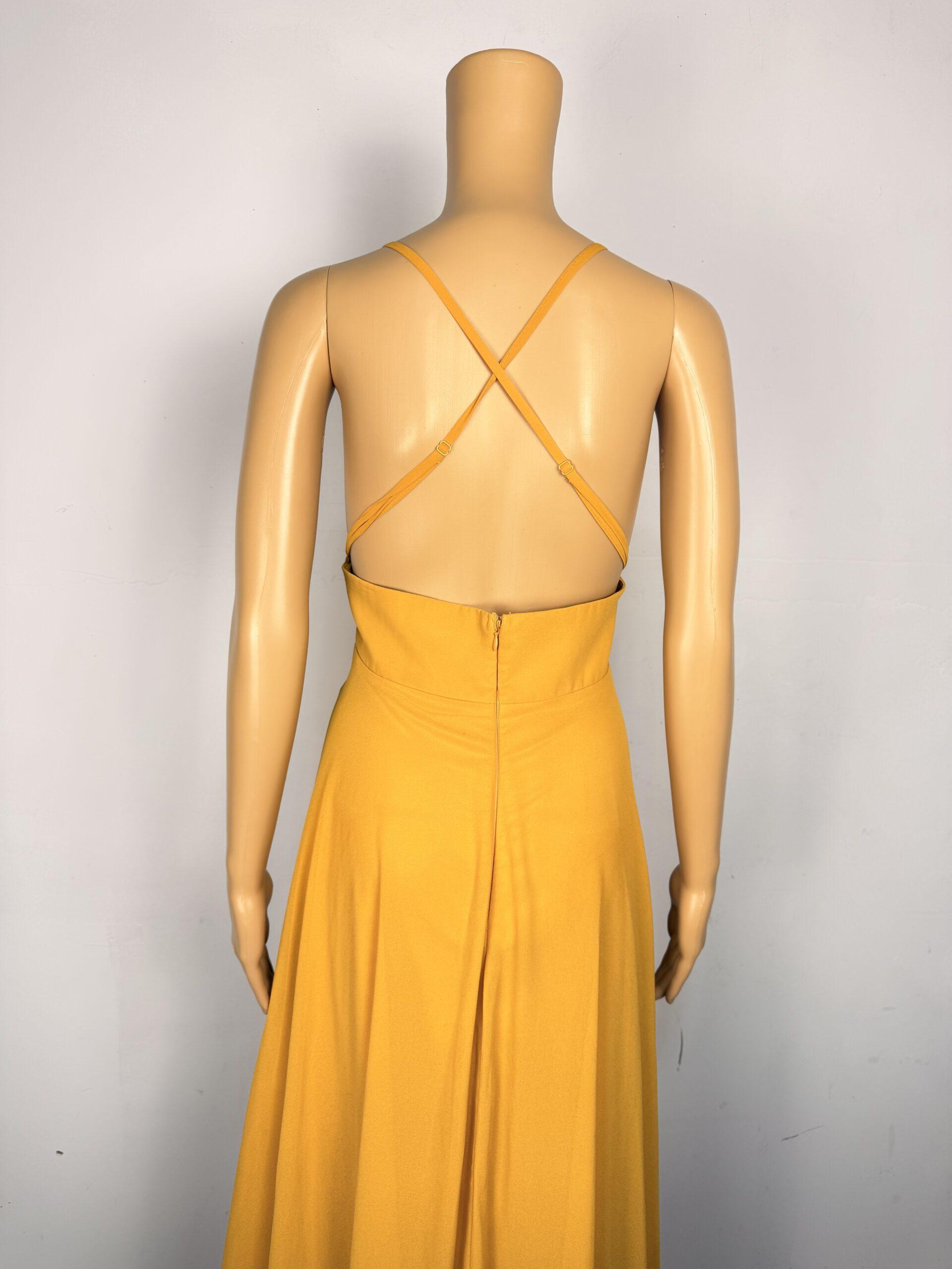 Lulus Yellow Mustard Backless Maxi Gown Dress Size M
