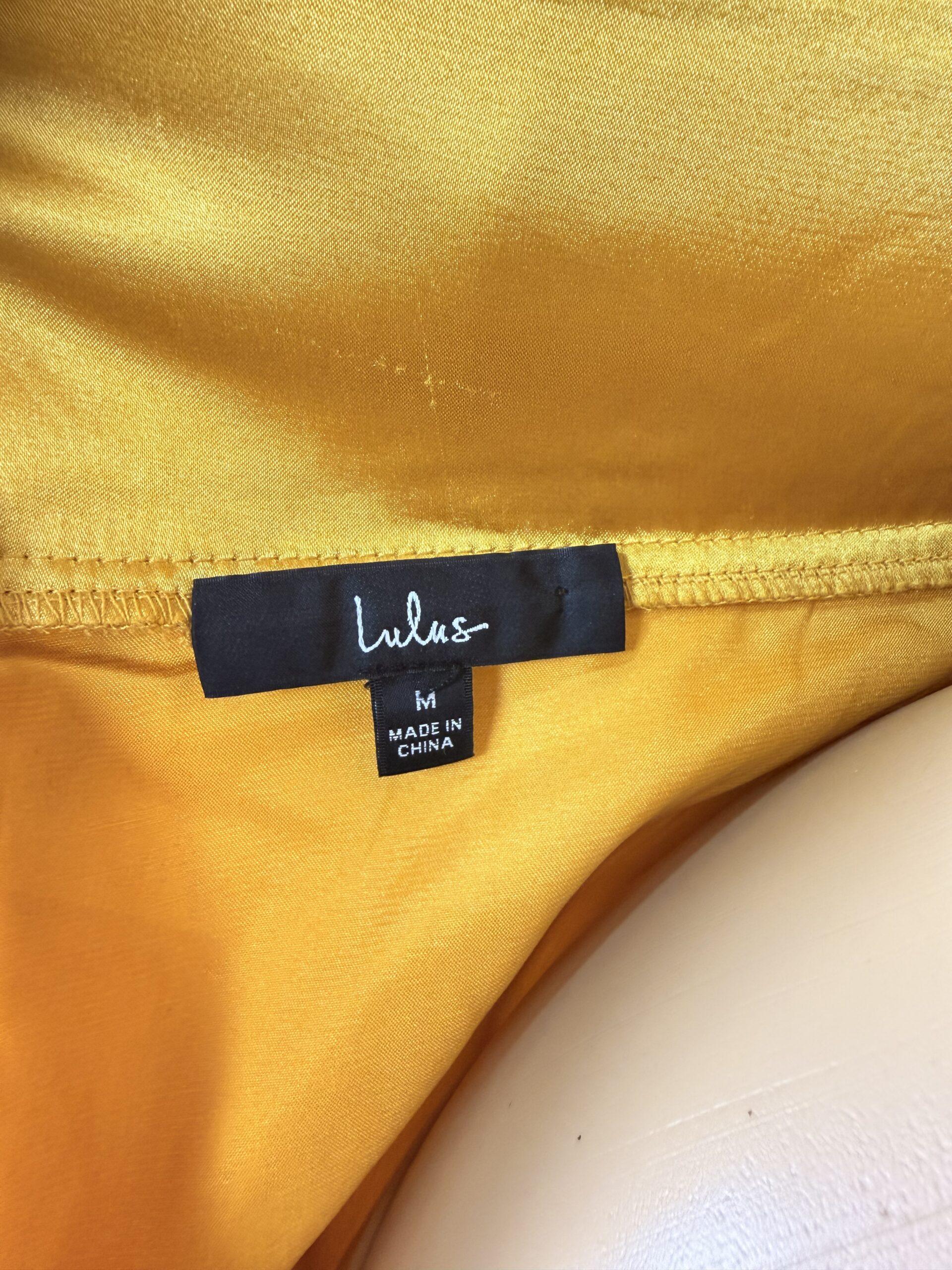 Lulus Yellow Mustard Backless Maxi Gown Dress Size M