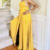 Lulus Yellow Mustard Backless Maxi Gown Dress Size M