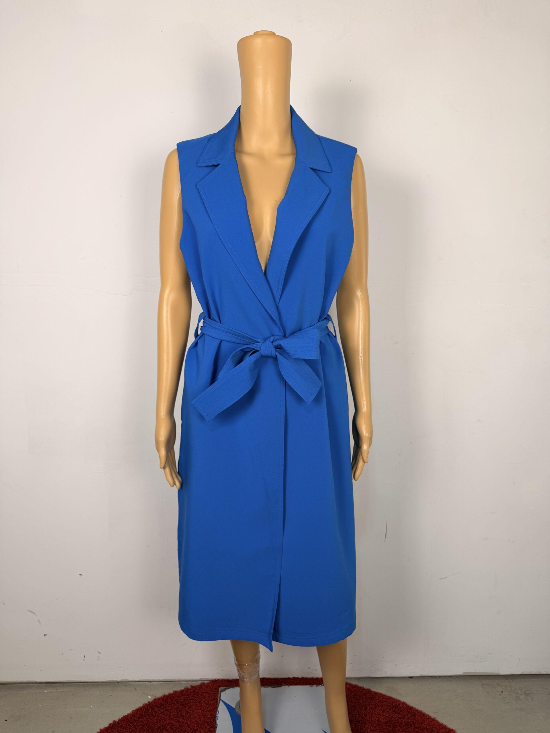 7TH Avenue Mid Length Vest Size M Belted Blue Pockets
