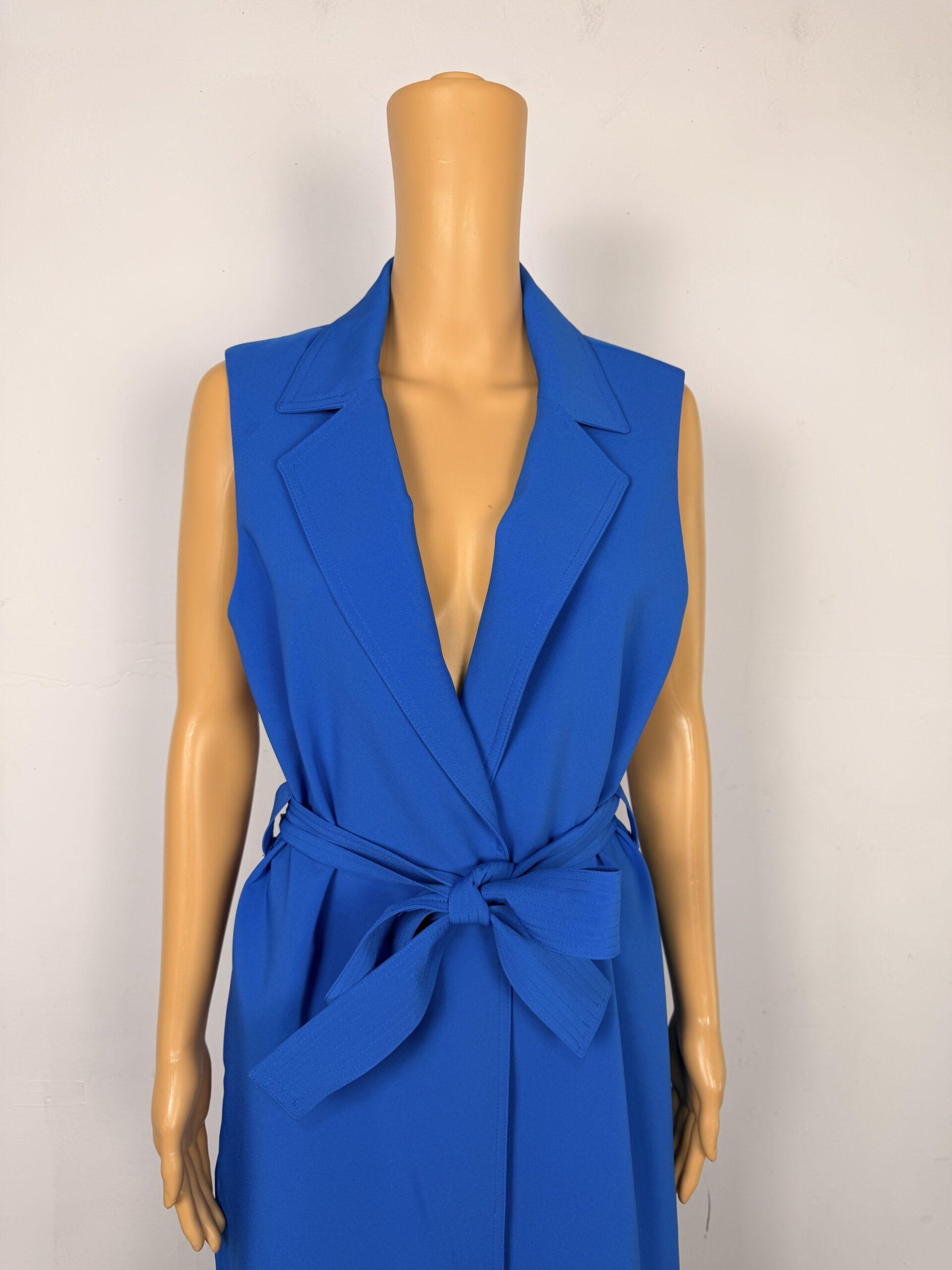 7TH Avenue Mid Length Vest Size M Belted Blue Pockets