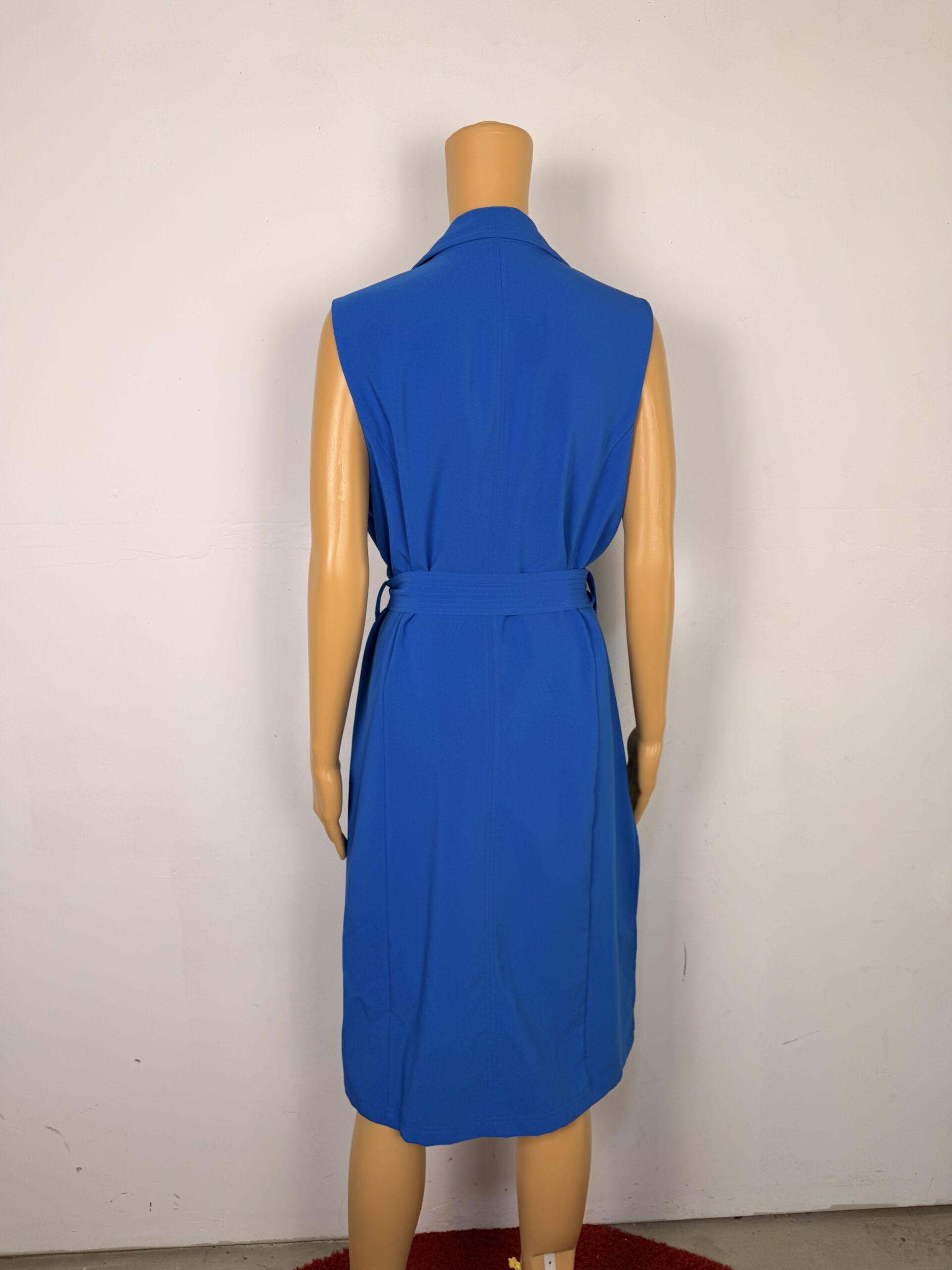 7TH Avenue Mid Length Vest Size M Belted Blue Pockets