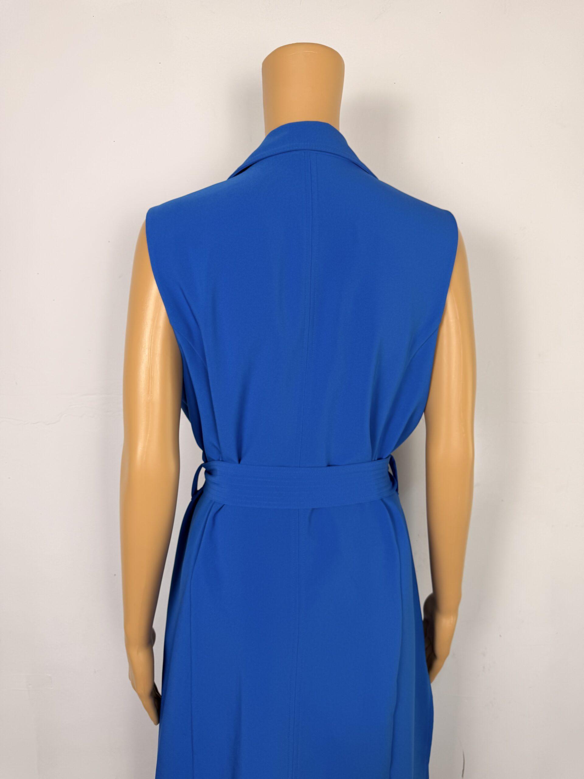 7TH Avenue Mid Length Vest Size M Belted Blue Pockets
