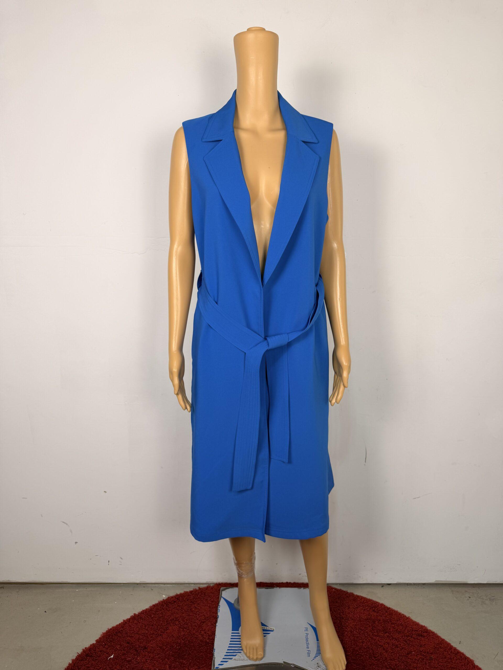 7TH Avenue Mid Length Vest Size M Belted Blue Pockets