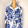 Shein White Blue Floral Shirt Dress Ruffle Belted Size L