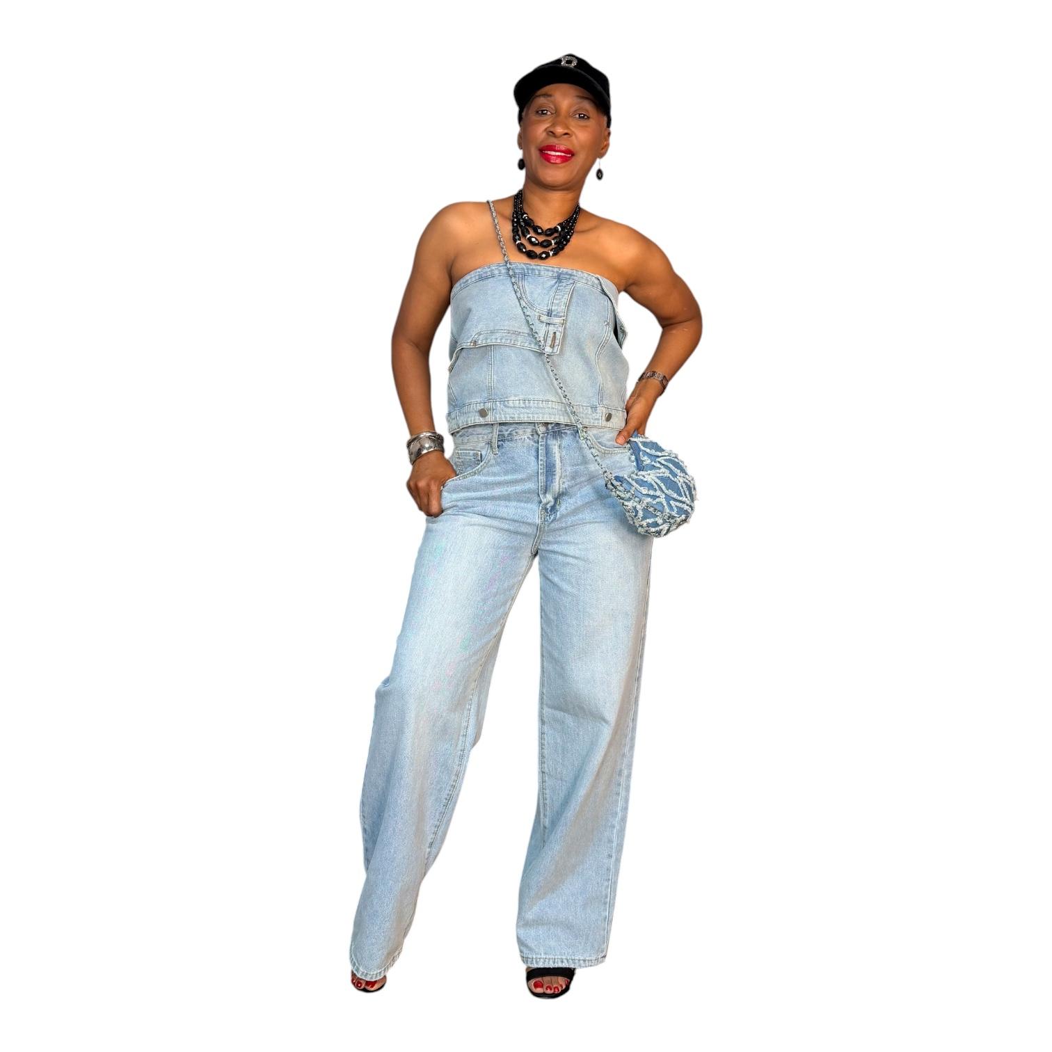 New Fashion Nova Wash Light Blue Wide Leg Denim Size 11/M