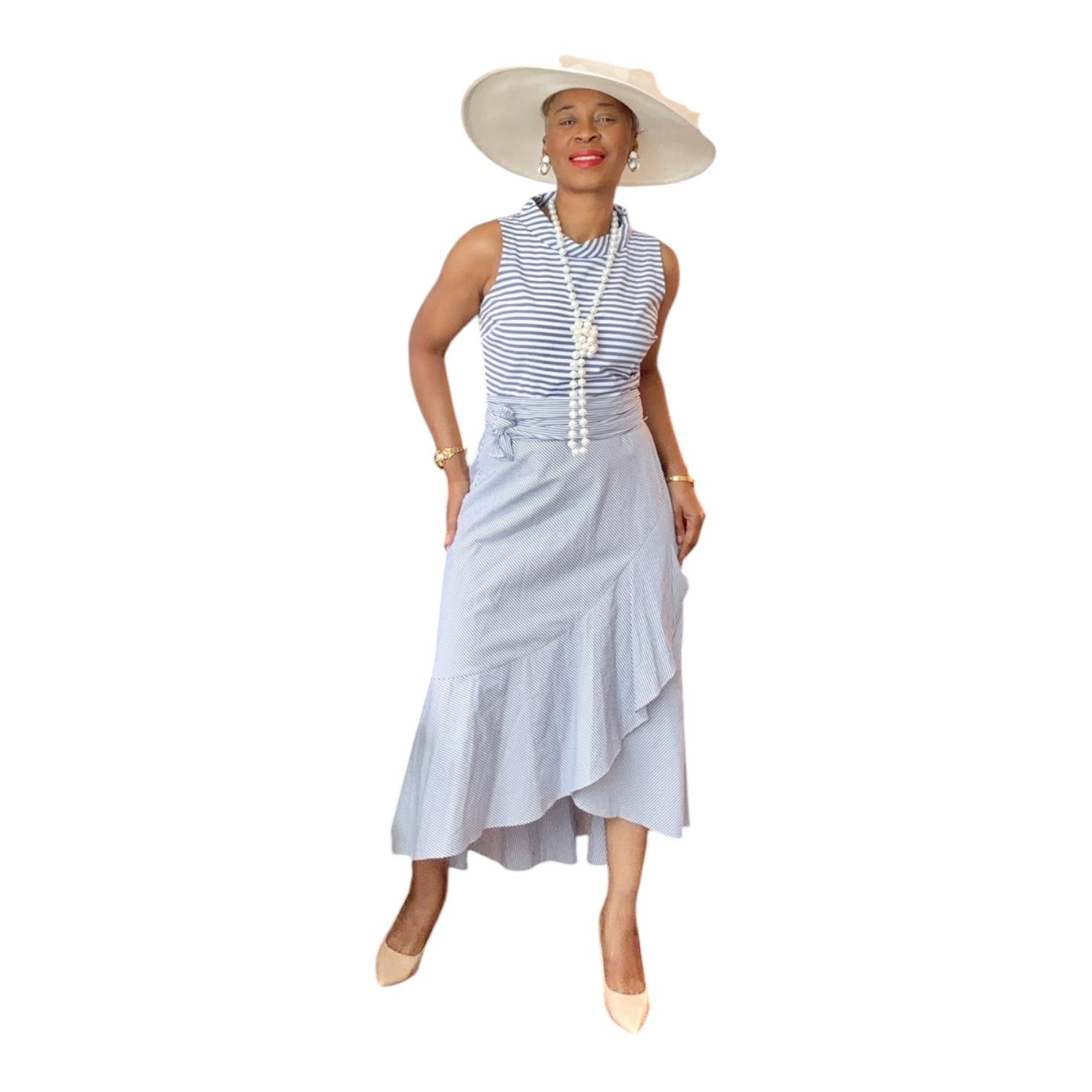 Photoroom_20260728_205336 New York & Company Cotton Dress Size 4 Maxi Striped Belted