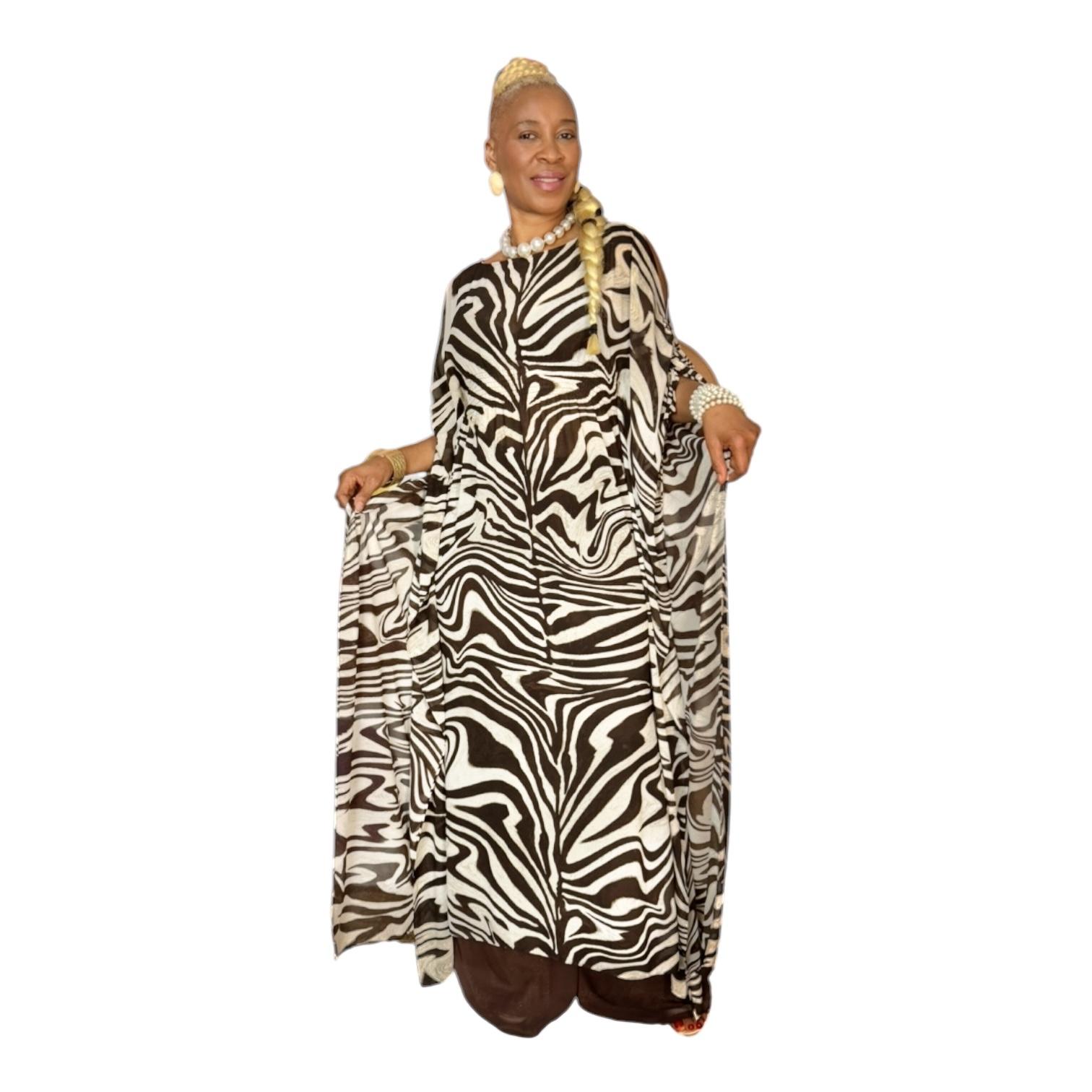 Michael Kors Brown Zebra Print Kaftan Size XS Maxi Dress